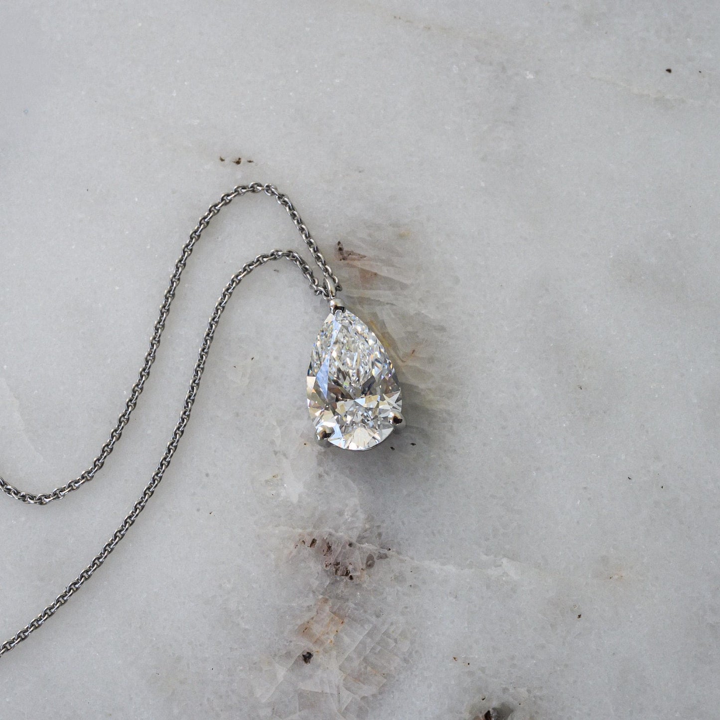 3.02ct Lab Grown Pear Diamond Necklace Platinum, E VS1 IGI Certified Solitaire Pendant, 15.75" Dainty Fine Jewelry Gift