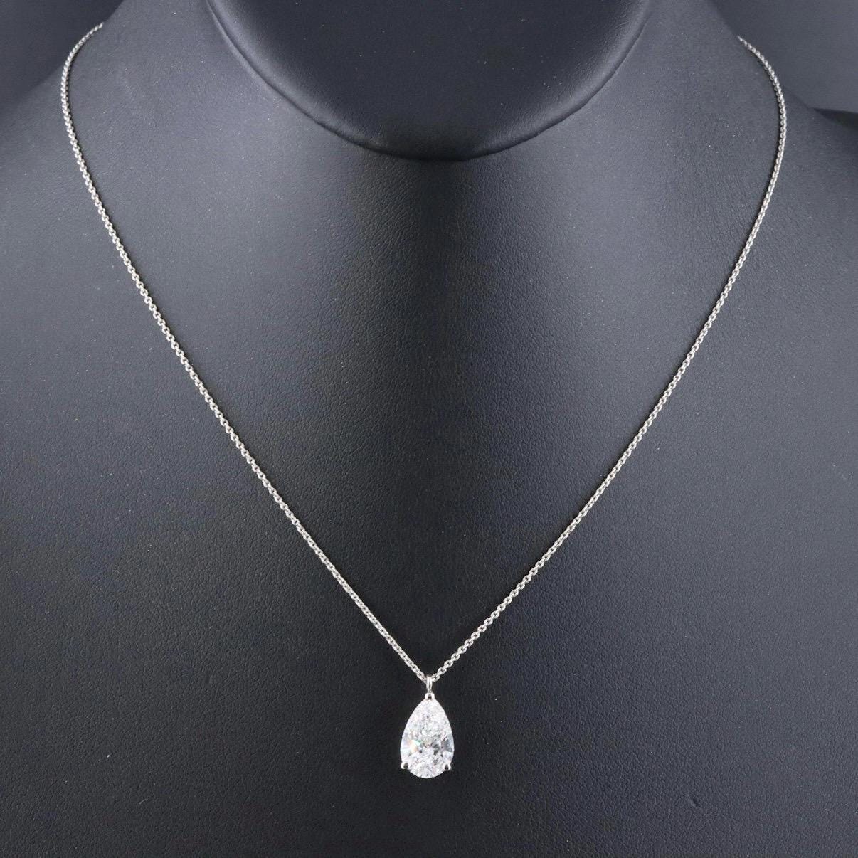 3.02ct Lab Grown Pear Diamond Necklace Platinum, E VS1 IGI Certified Solitaire Pendant, 15.75" Dainty Fine Jewelry Gift