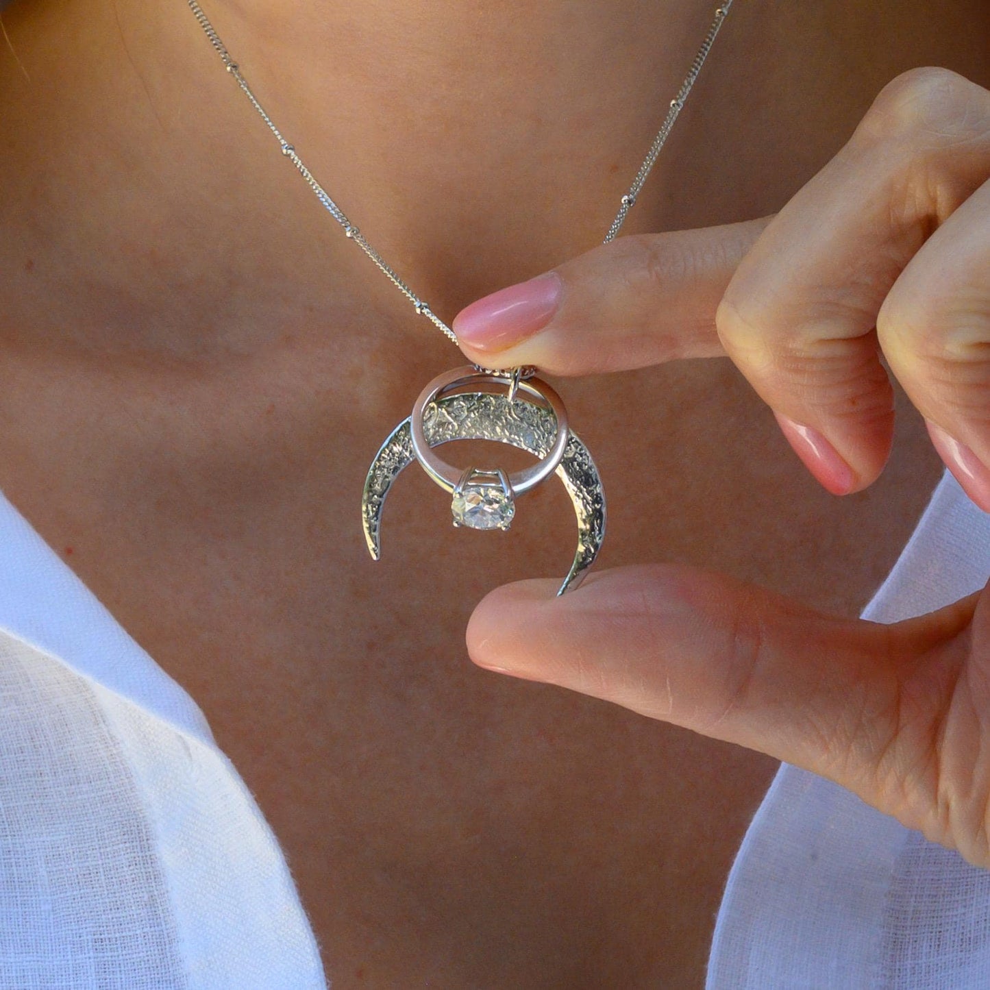 Ring Holder Moon Necklace