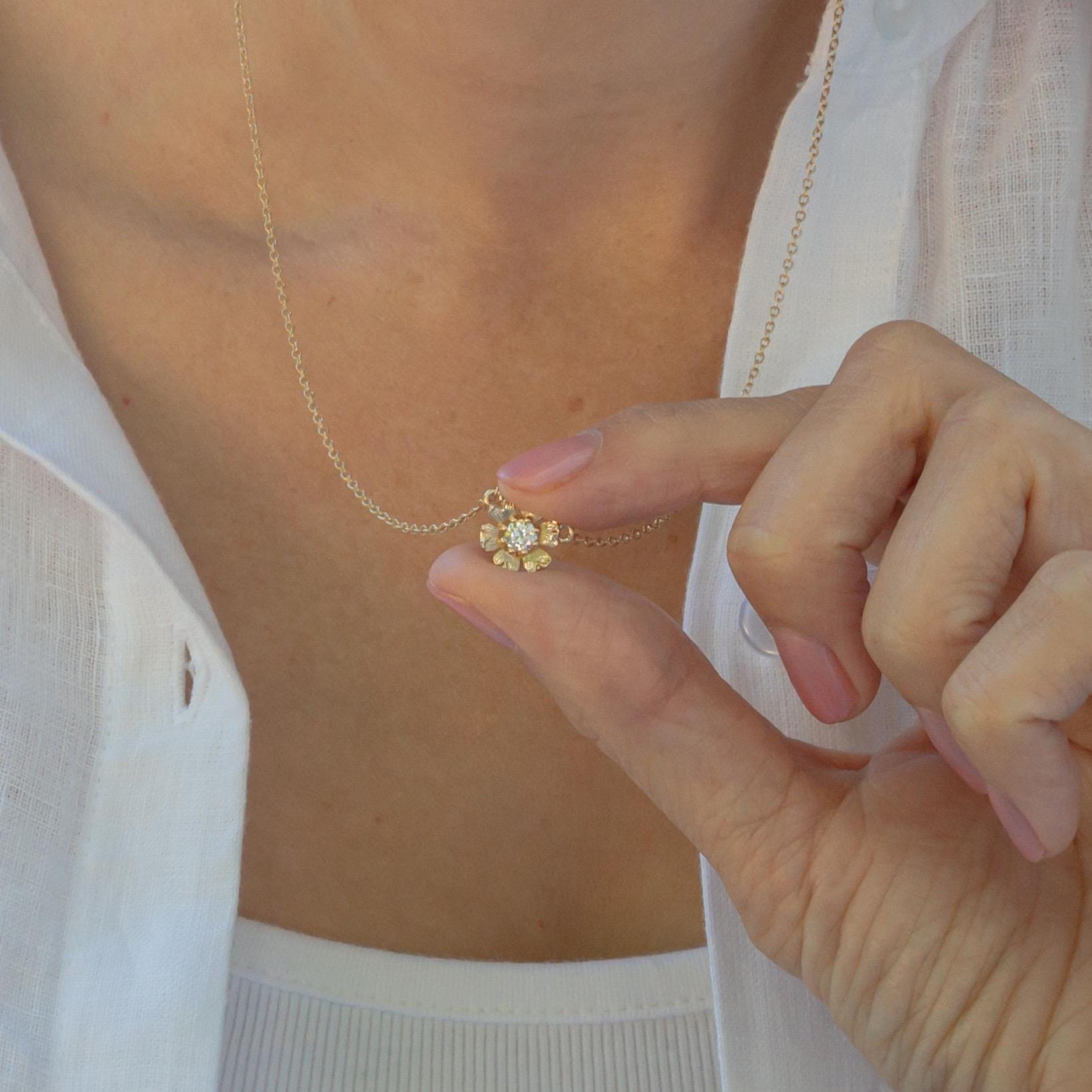 14K Solid Vintage Inspired Flower Lab Diamond