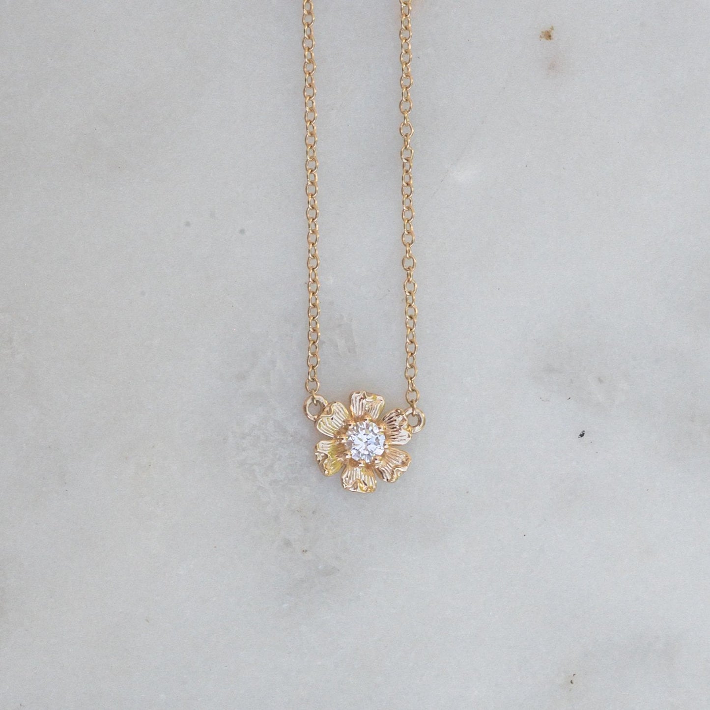 14K Solid Vintage Inspired Flower Lab Diamond