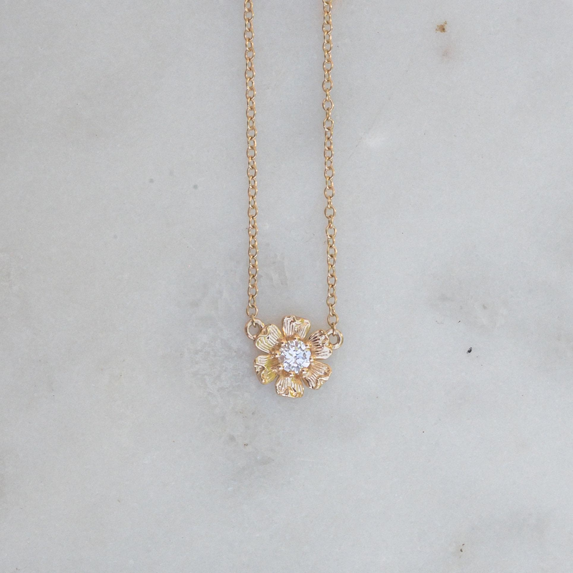 14K Solid Vintage Inspired Flower Lab Diamond