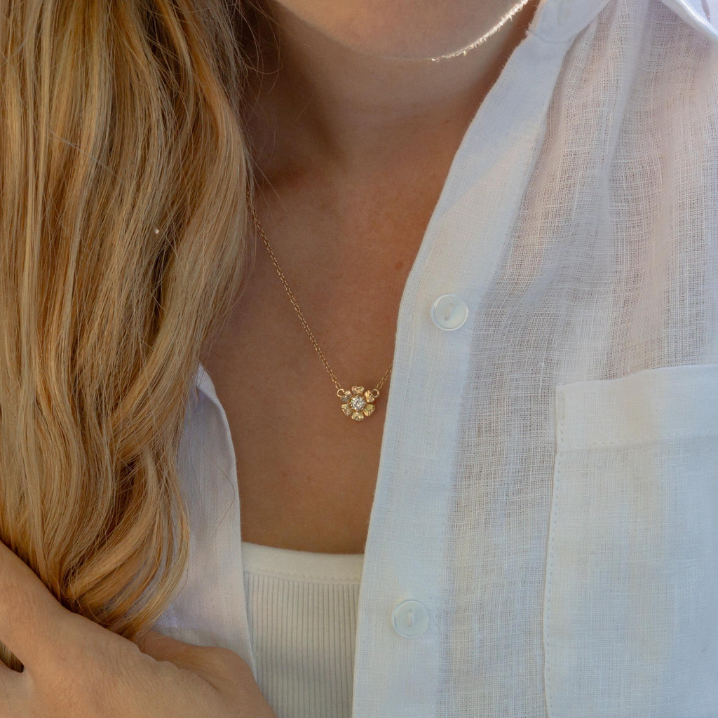 14K Solid Vintage Inspired Flower Lab Diamond