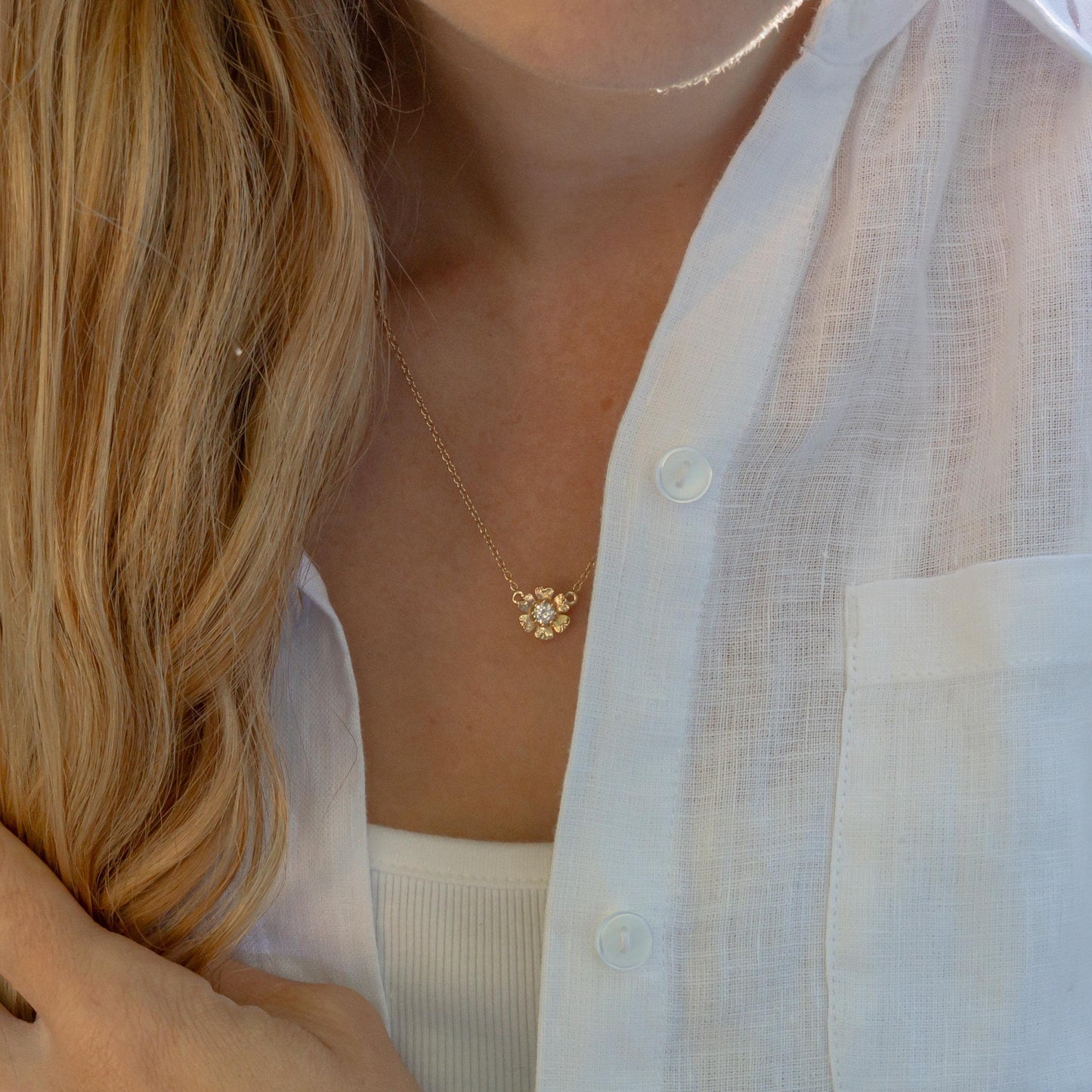 14K Solid Vintage Inspired Flower Lab Diamond