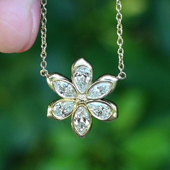 14K Yellow Gold Diamond Daisy Necklace