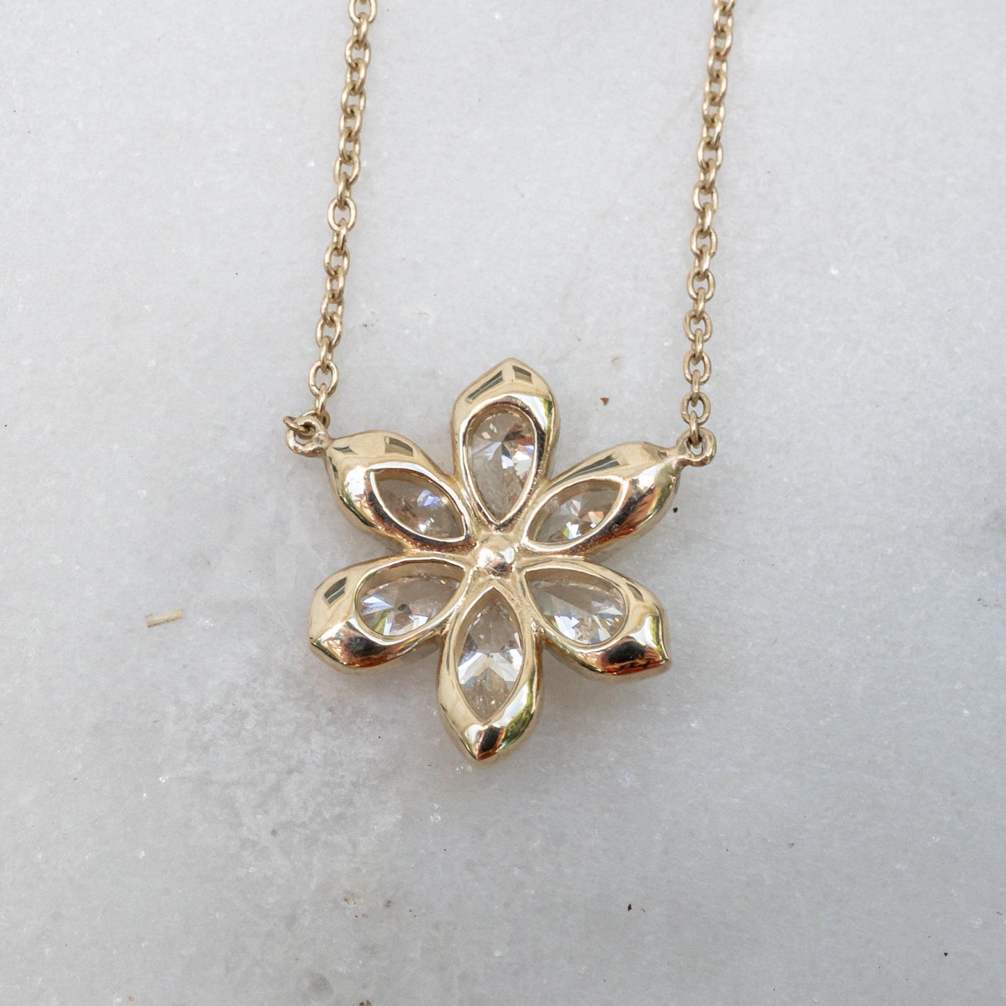 14K Yellow Gold Diamond Daisy Necklace