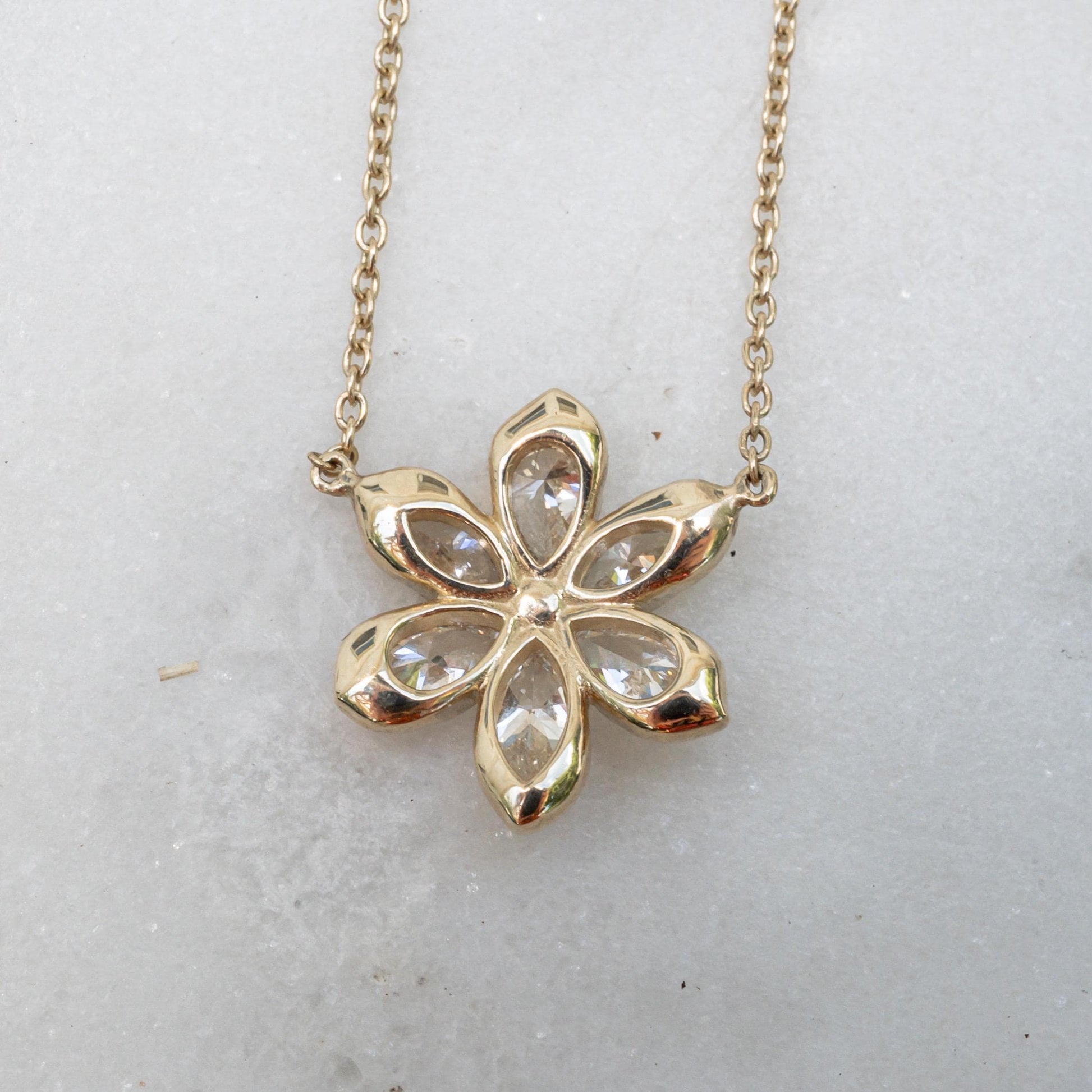 14K Yellow Gold Diamond Daisy Necklace