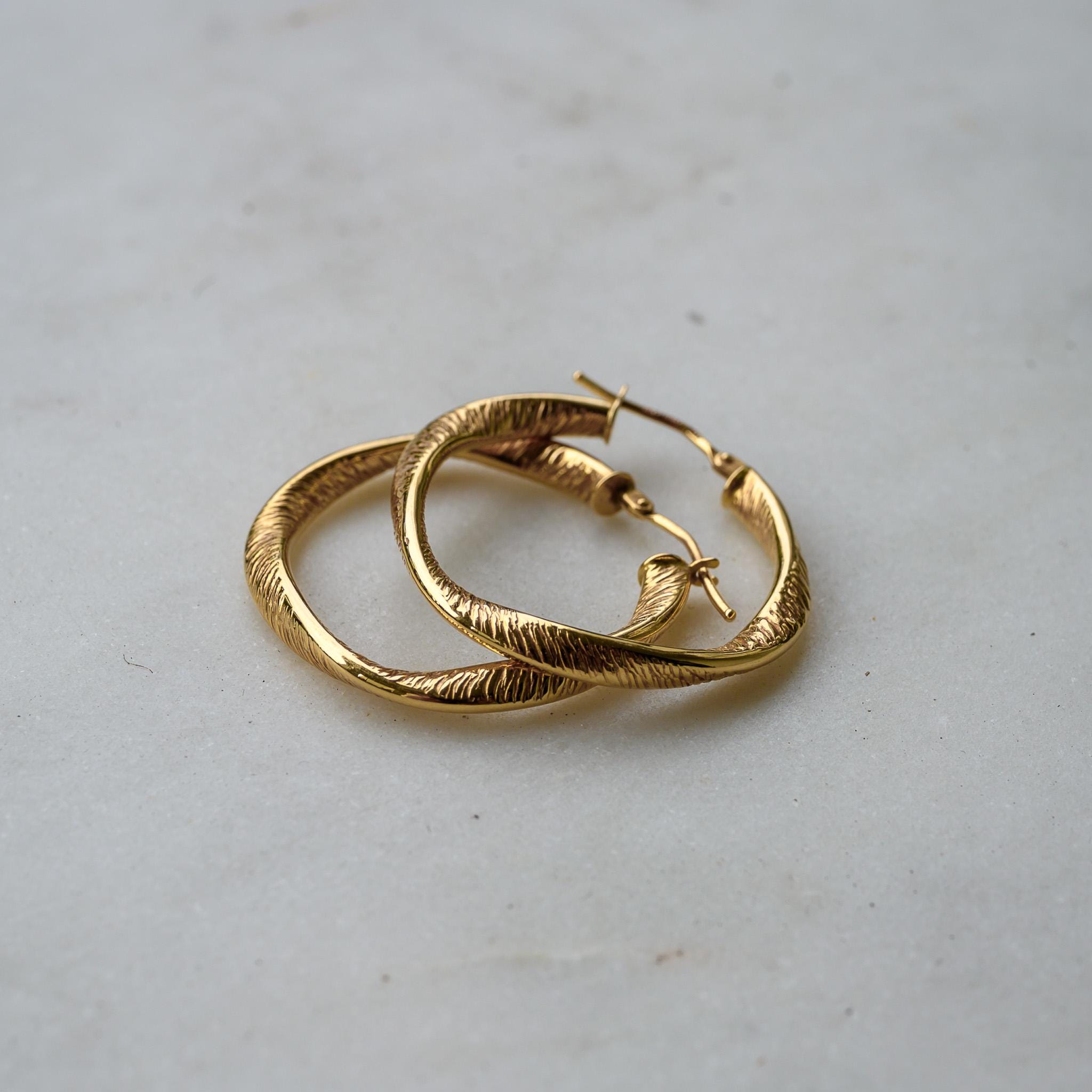 14K Gold Hoop Earrings, Organic Oval Latch Back Hoops, Lightweight Everyday Gold Earrings