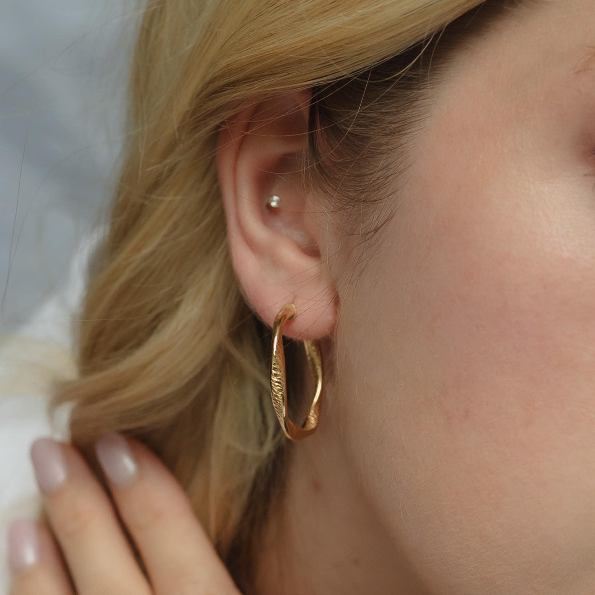 14K Gold Hoop Earrings, Organic Oval Latch Back Hoops, Lightweight Everyday Gold Earrings