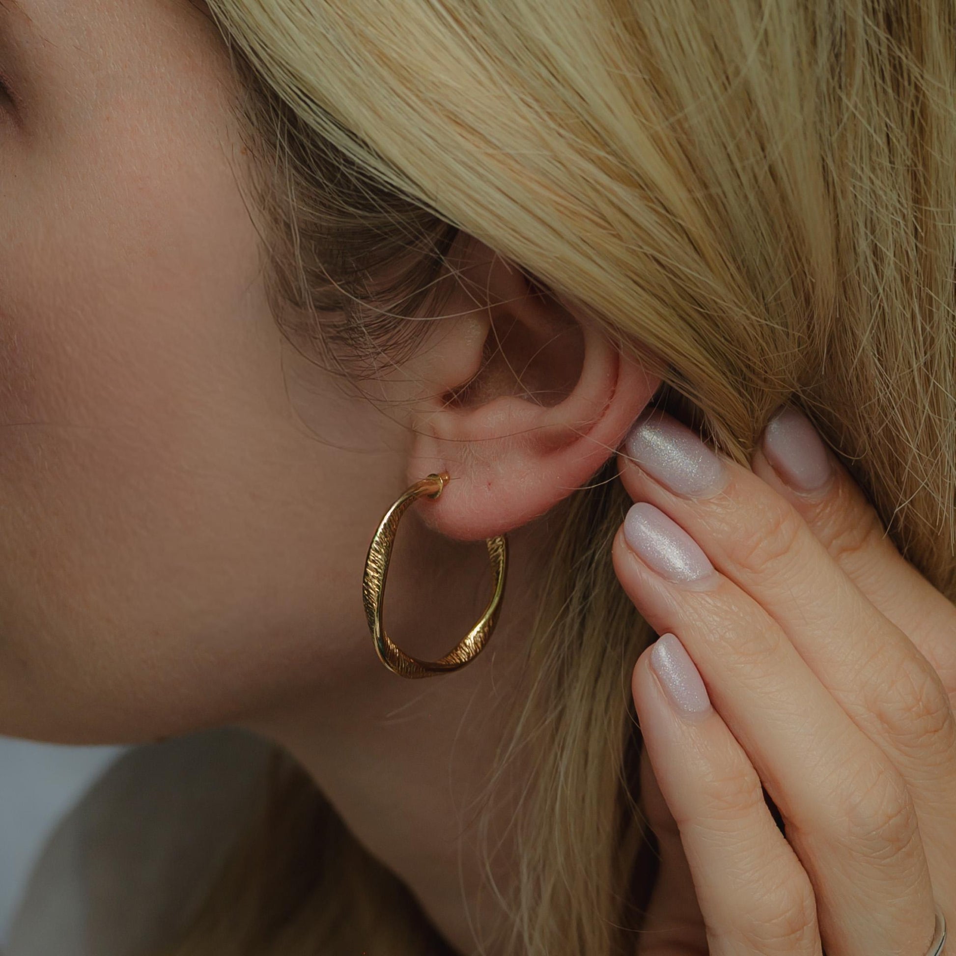 14K Gold Hoop Earrings, Organic Oval Latch Back Hoops, Lightweight Everyday Gold Earrings