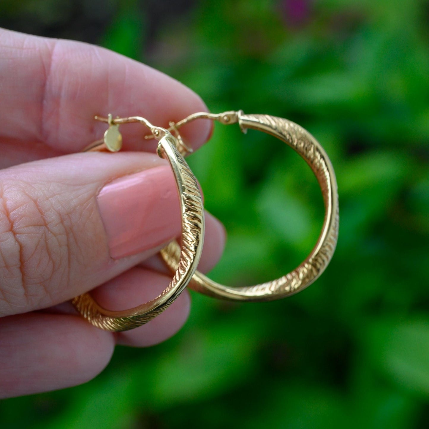 14K Gold Hoop Earrings, Organic Oval Latch Back Hoops, Lightweight Everyday Gold Earrings
