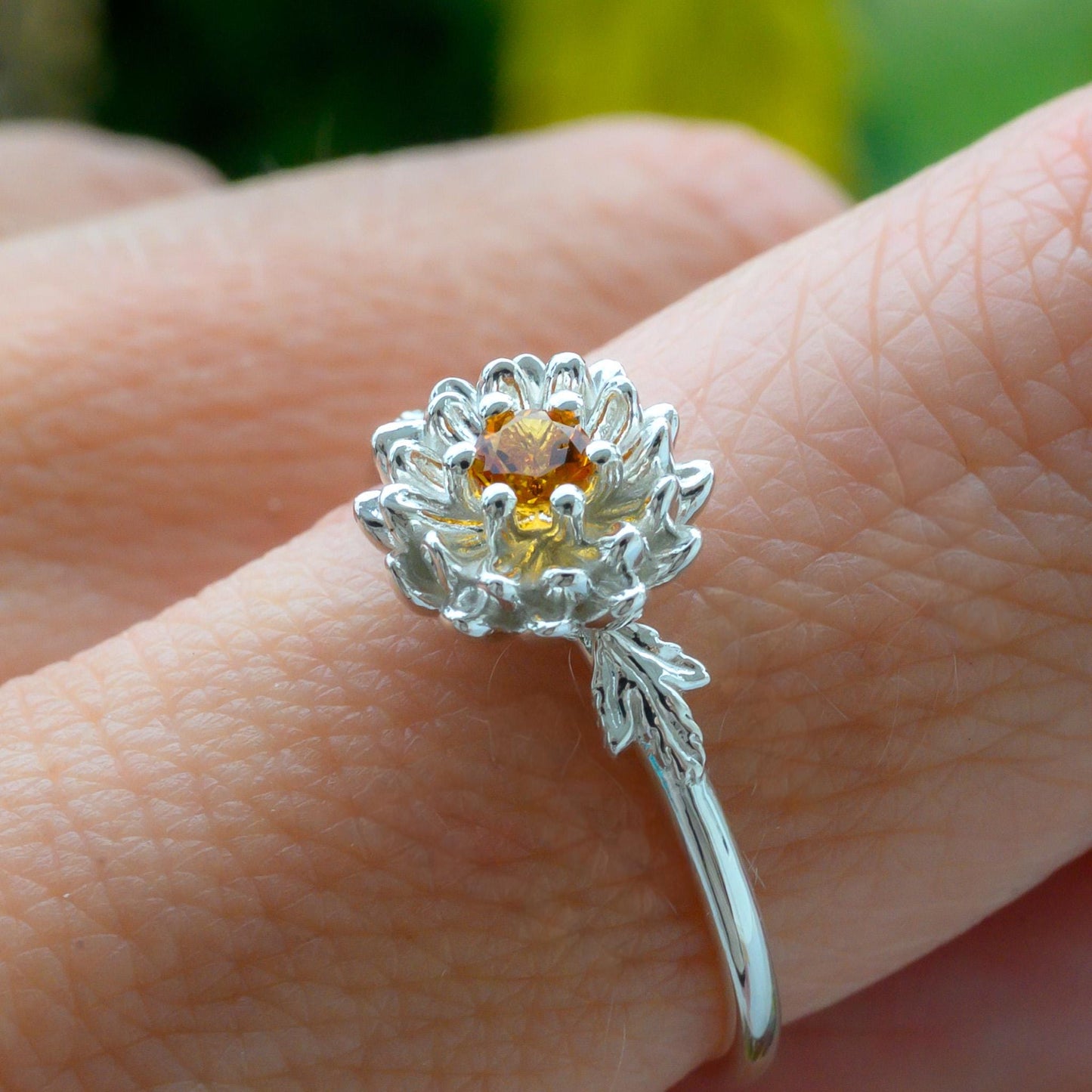 Citrine Chrysanthemum Ring, 3mm Birthstone