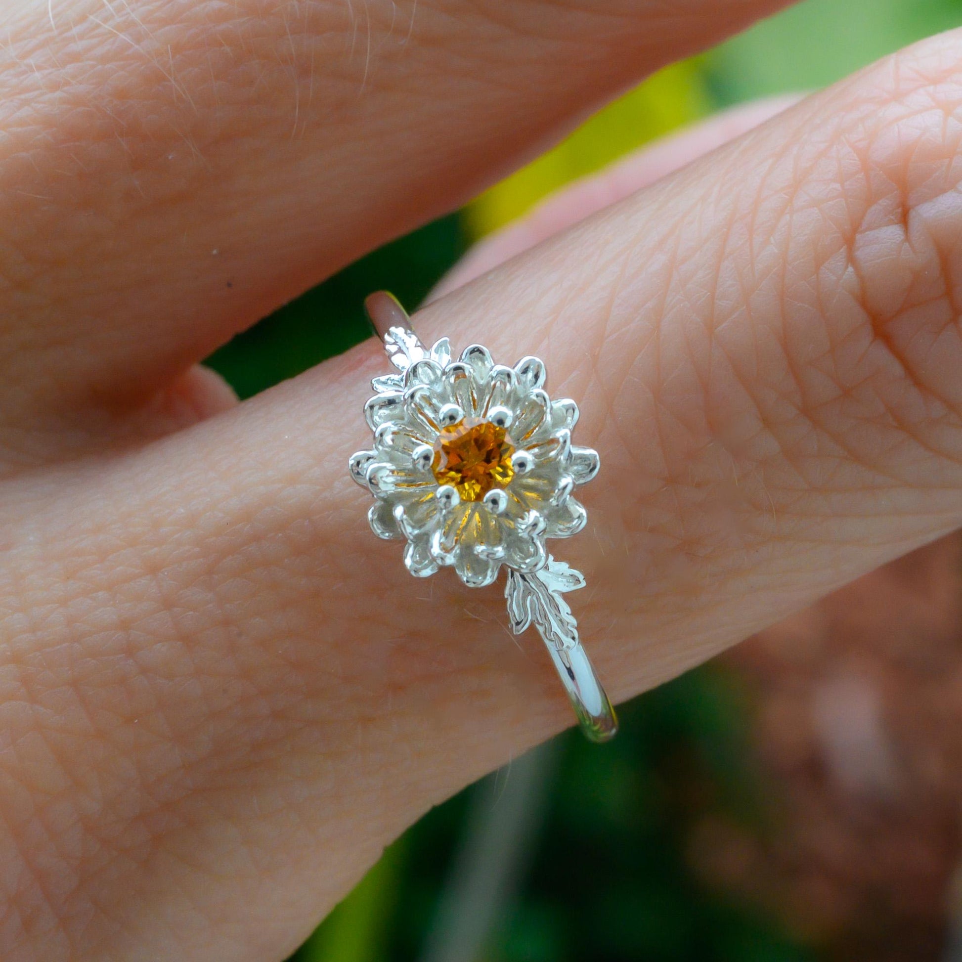 Citrine Chrysanthemum Ring, 3mm Birthstone