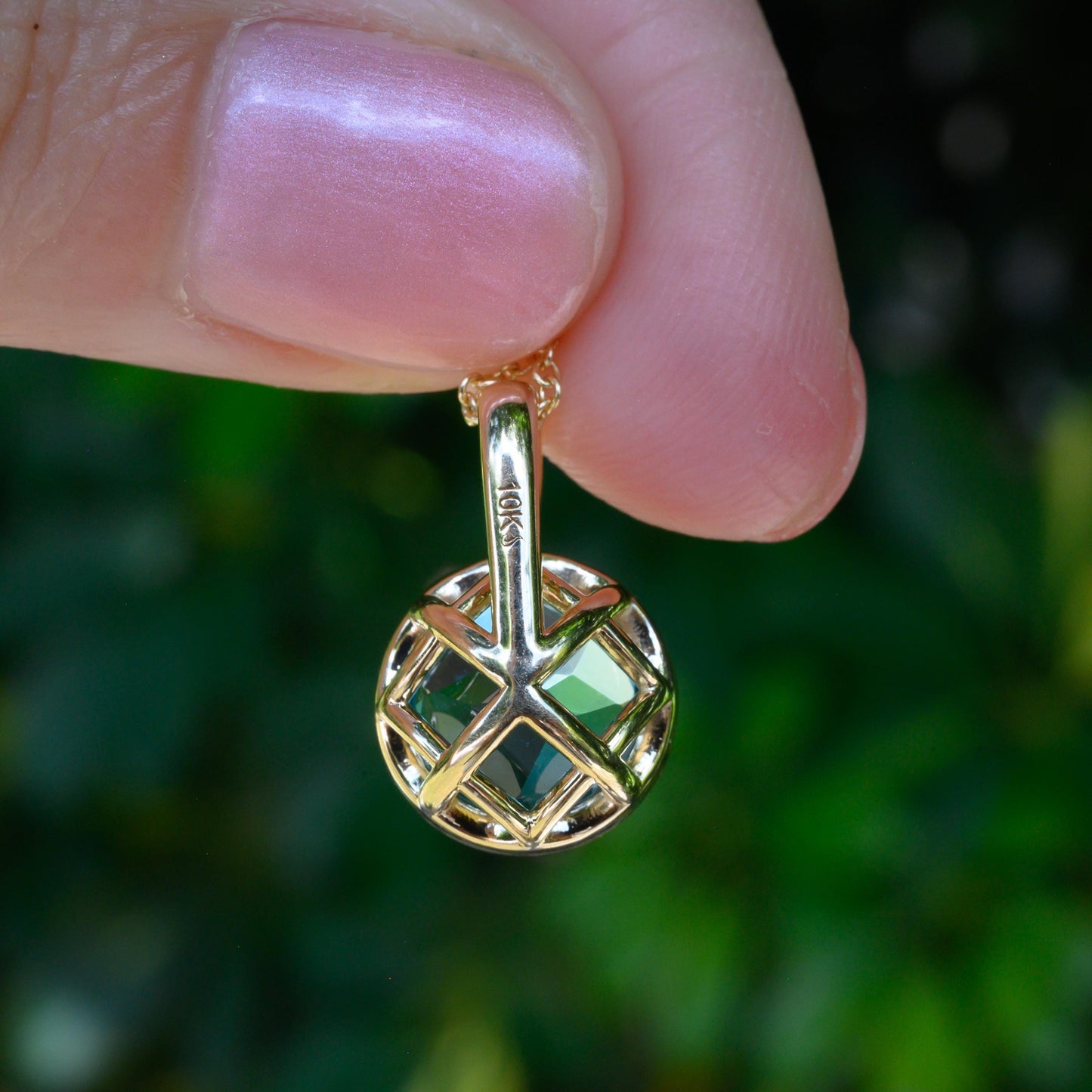 10k Yellow Gold lab Aqua blue sapphire brilliant cut Charm Necklace: Elegant Bezel-Set Pendant