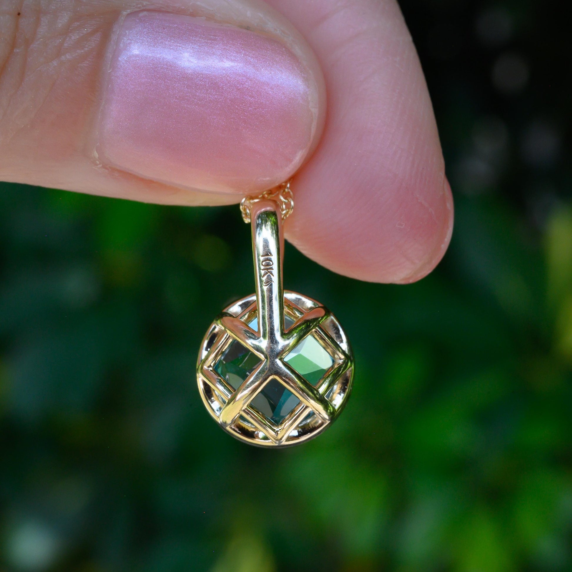 10k Yellow Gold lab Aqua blue sapphire brilliant cut Charm Necklace: Elegant Bezel-Set Pendant