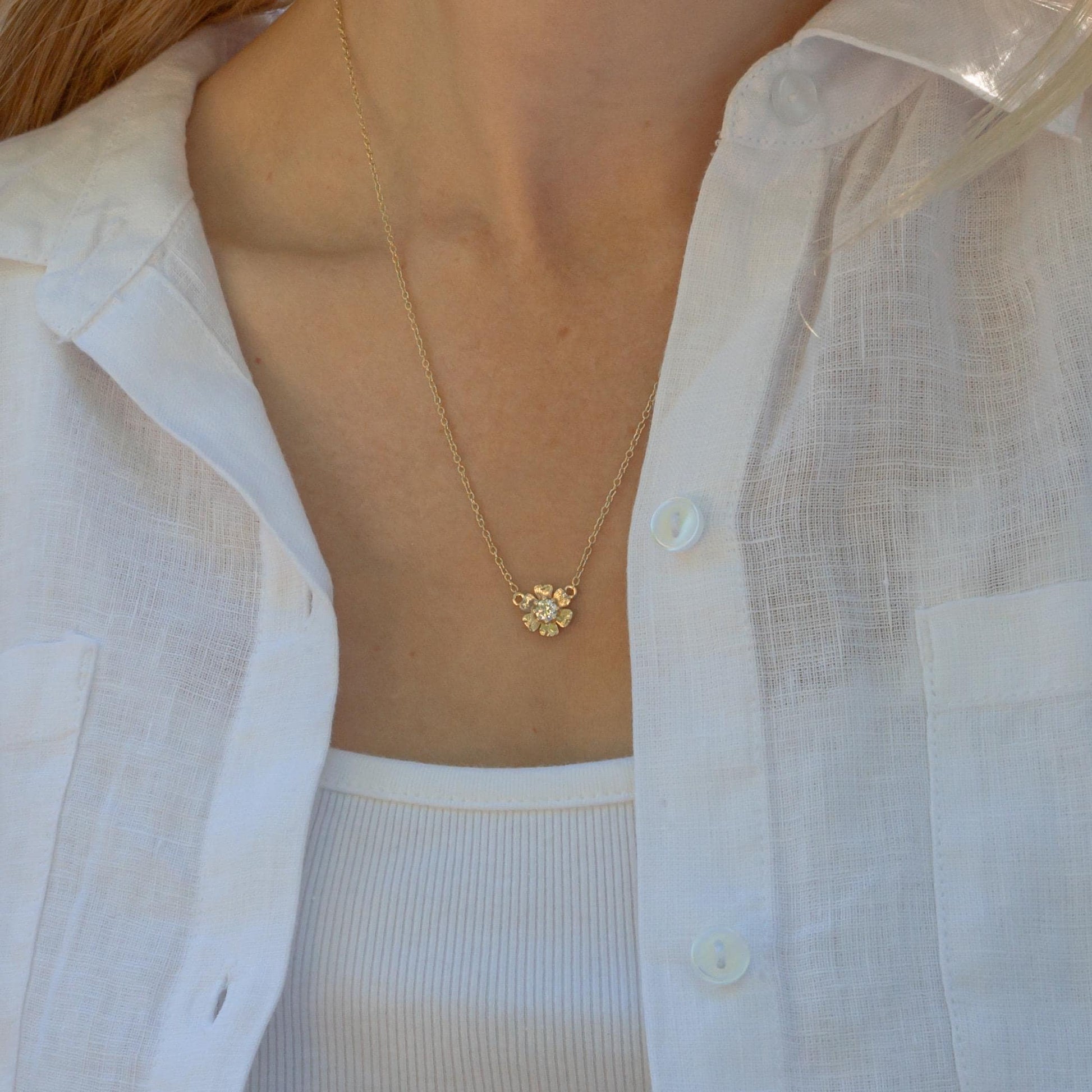 14K Solid Vintage Inspired Flower Lab Diamond