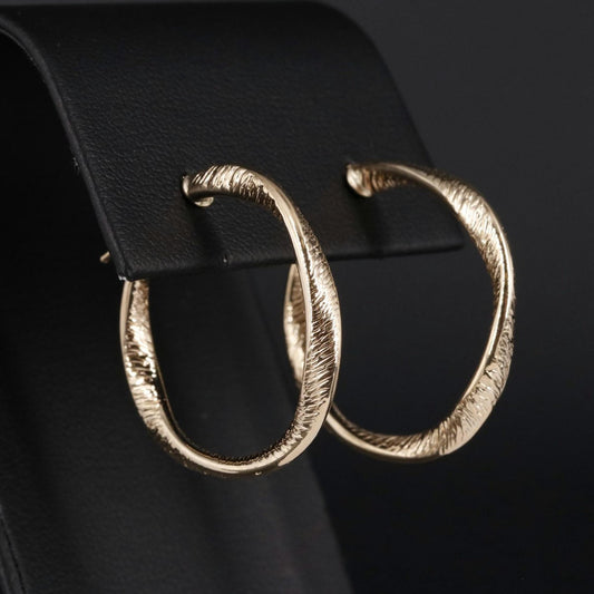 14K Gold Hoop Earrings, Organic Oval Latch Back Hoops, Lightweight Everyday Gold Earrings
