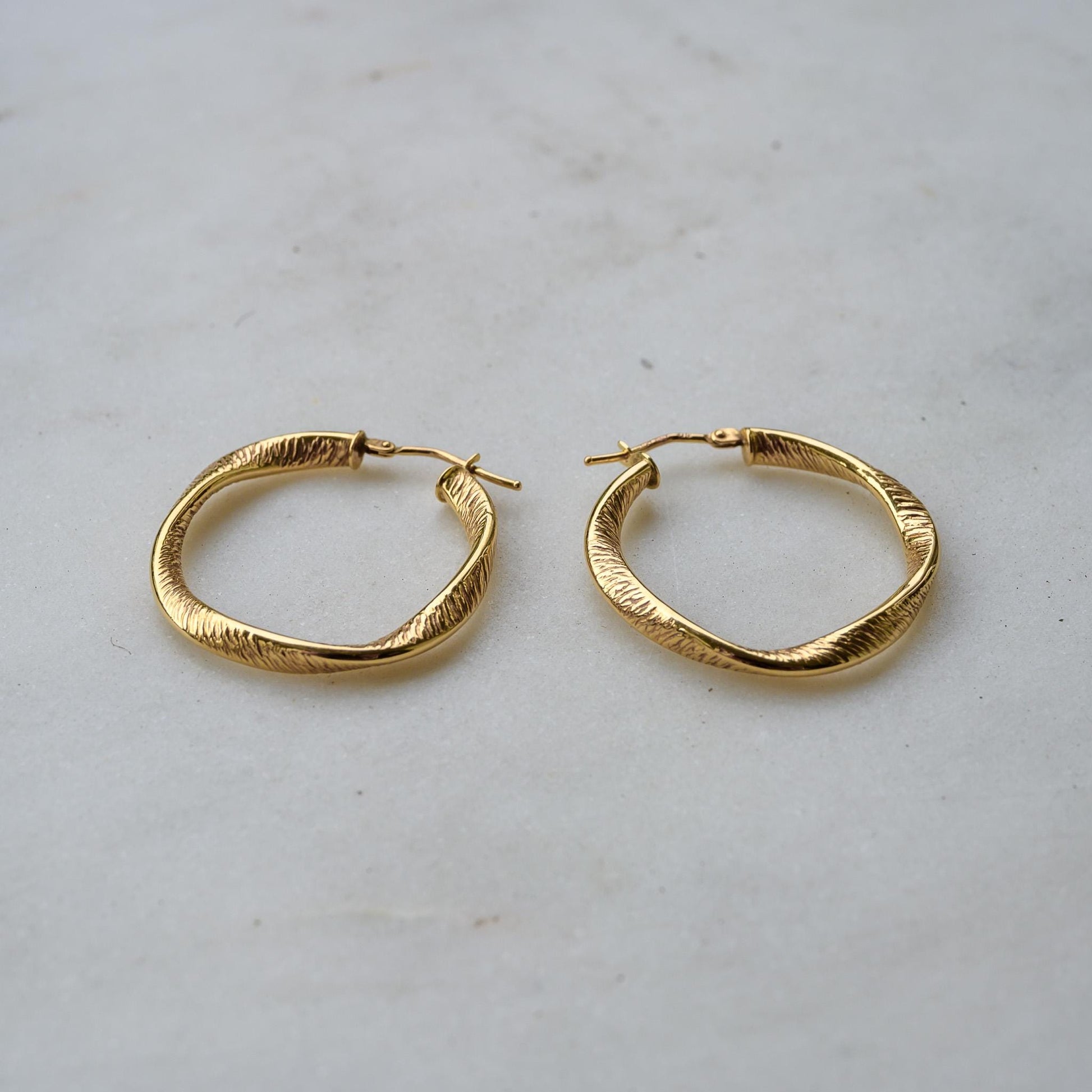 14K Gold Hoop Earrings, Organic Oval Latch Back Hoops, Lightweight Everyday Gold Earrings