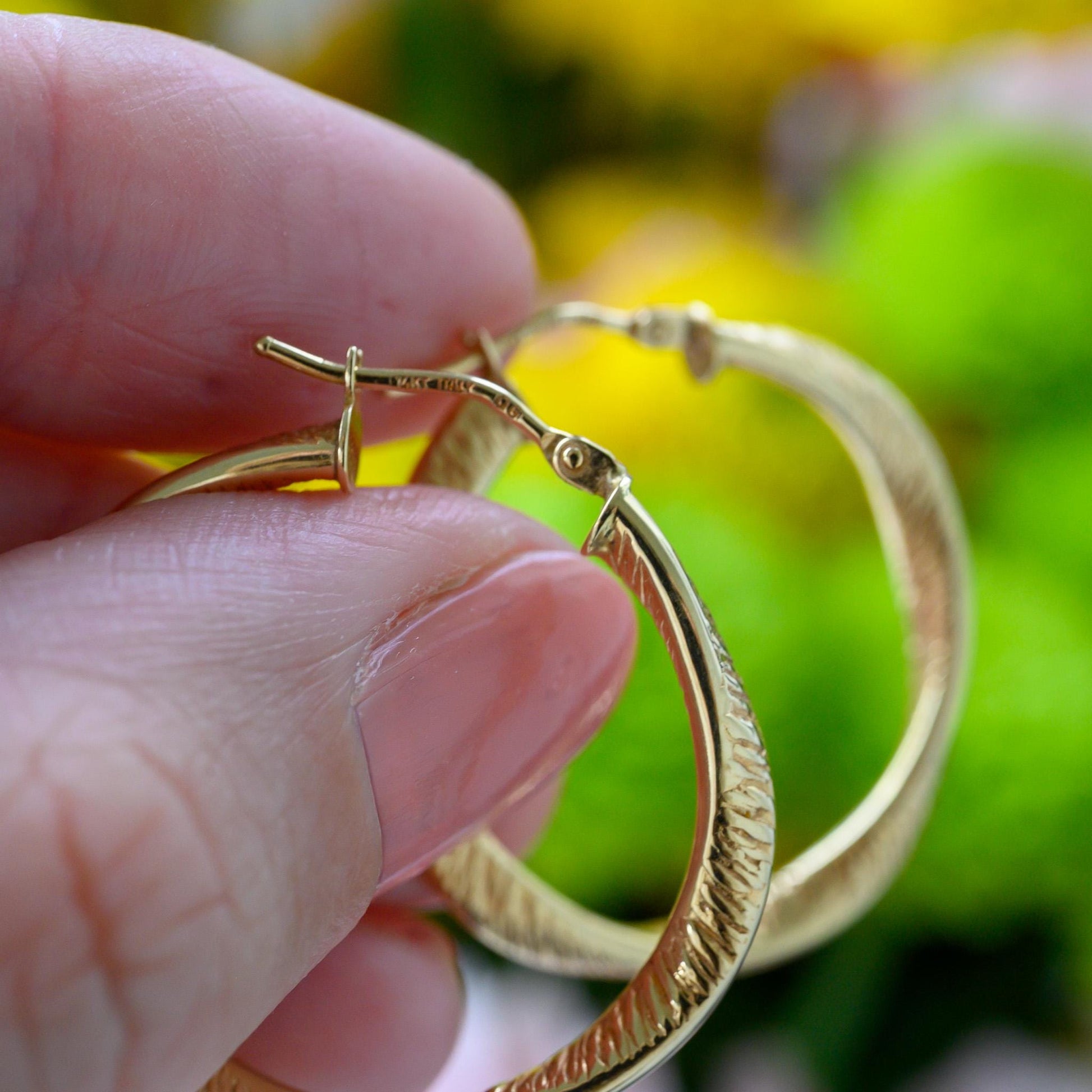 14K Gold Hoop Earrings, Organic Oval Latch Back Hoops, Lightweight Everyday Gold Earrings