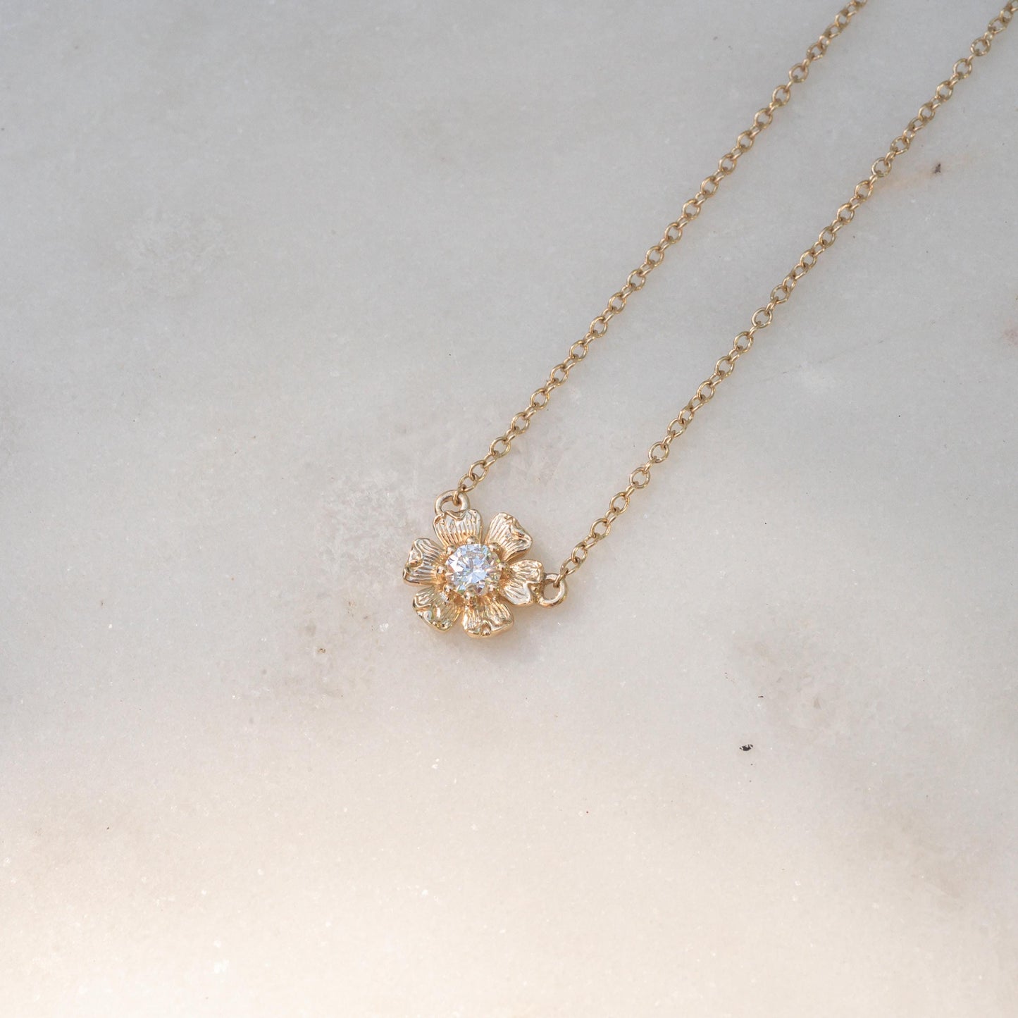 14K Solid Vintage Inspired Flower Lab Diamond