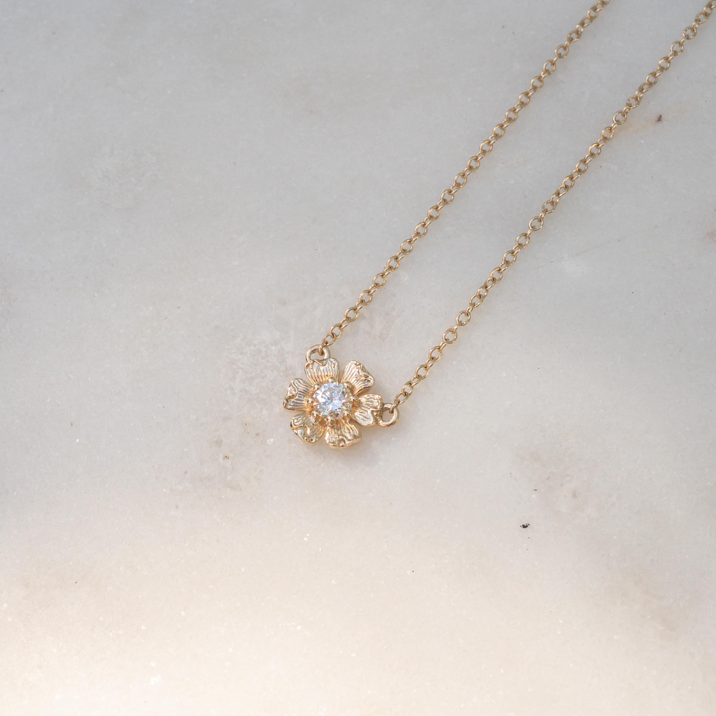 14K Solid Vintage Inspired Flower Lab Diamond