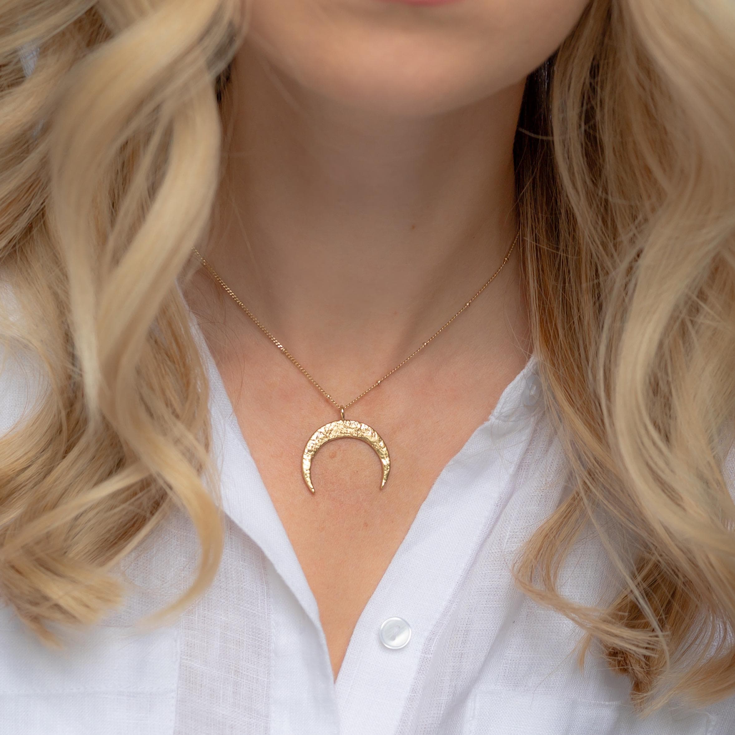 Crescent Moon Ring Holder Necklace: Sterling Silver or Vermeil