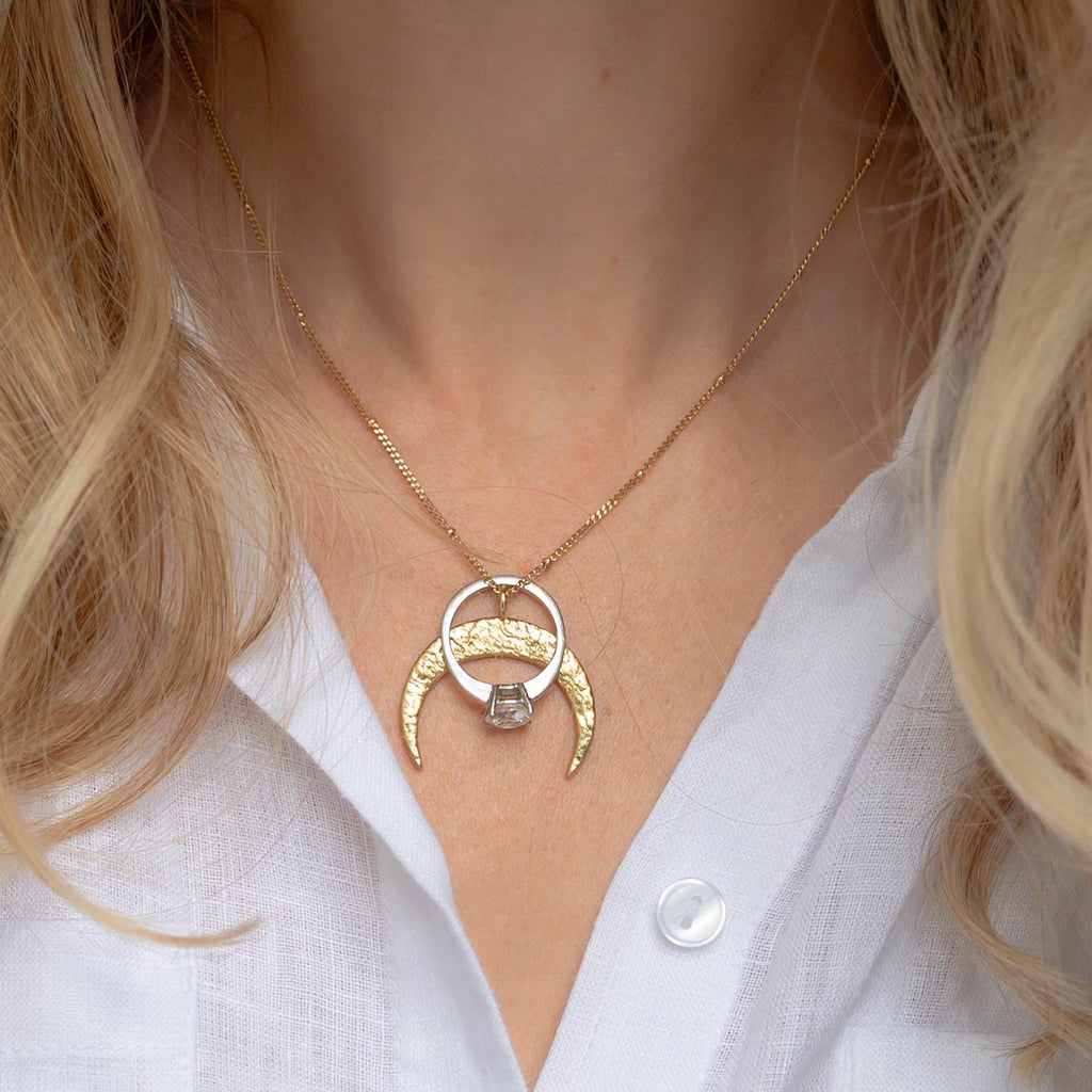Crescent Moon Ring Holder Necklace: Sterling Silver or Vermeil