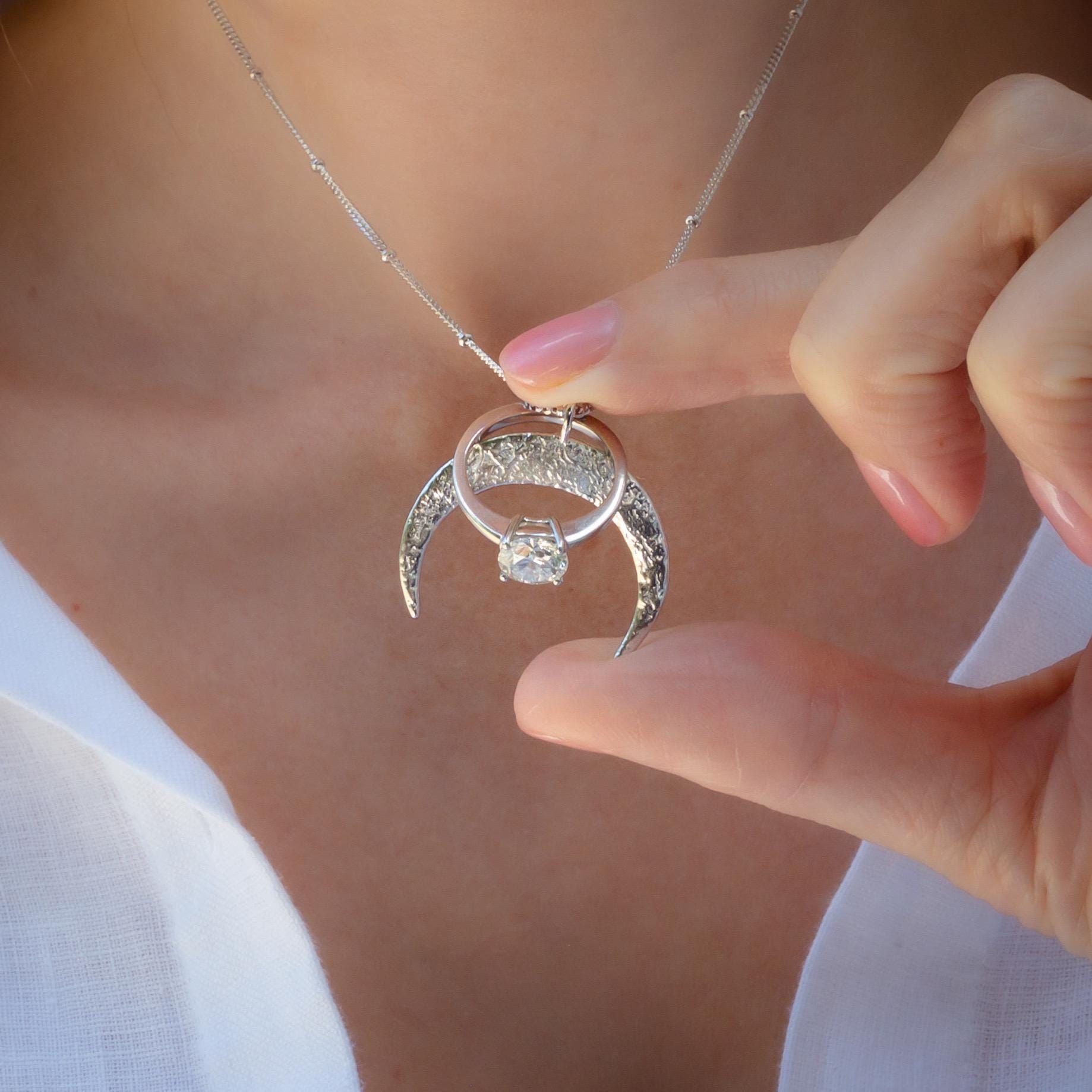 Crescent Moon Ring Holder Necklace