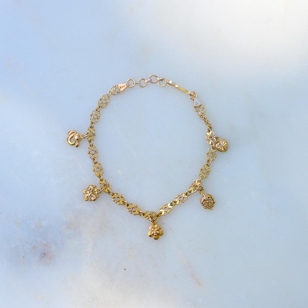 Estate Sale 14K Charm Bracelet Solid Gold