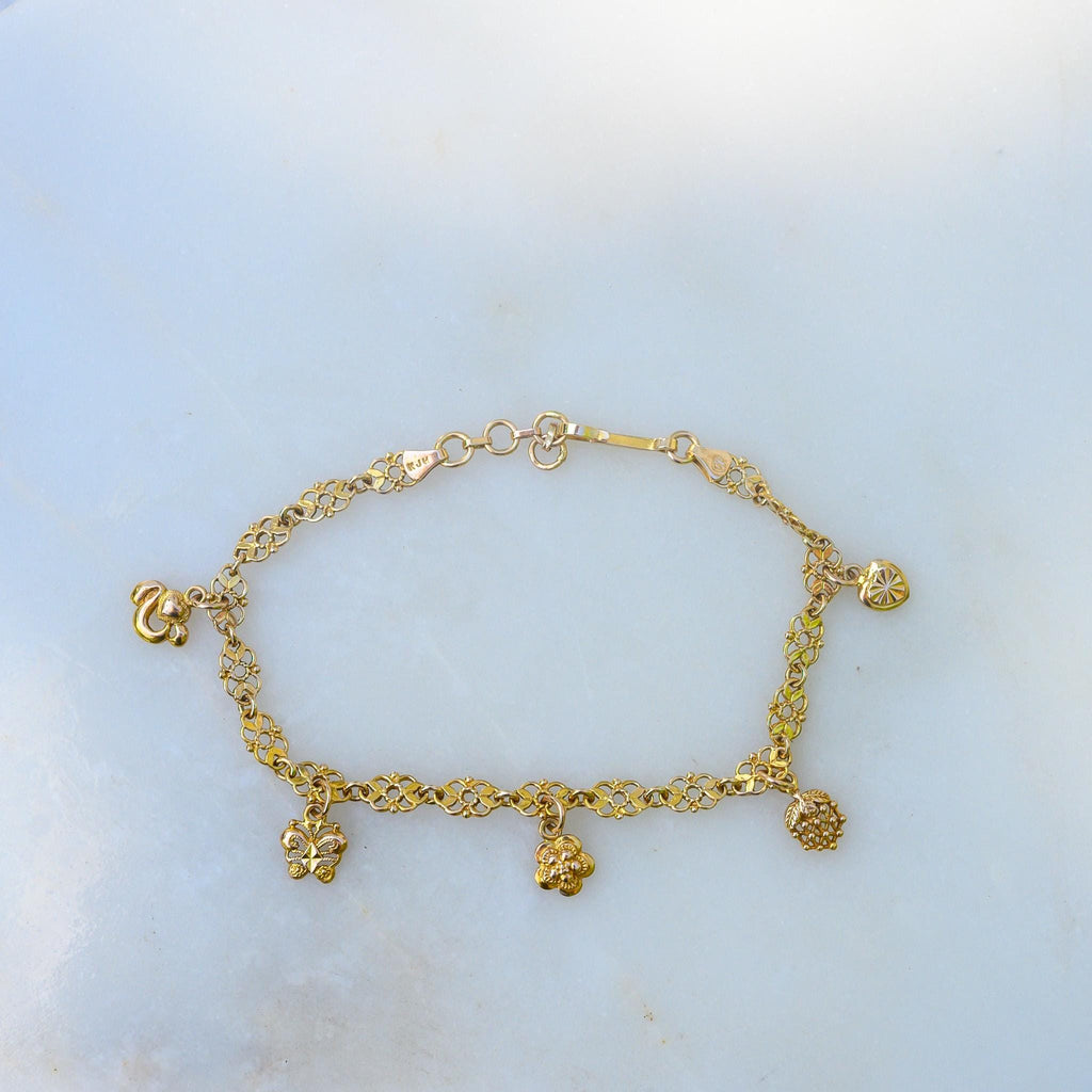 Estate Sale 14K Charm Bracelet Solid Gold