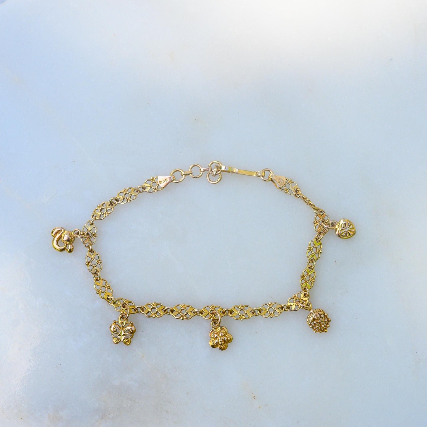 Estate Sale 14K Charm Bracelet Solid Gold