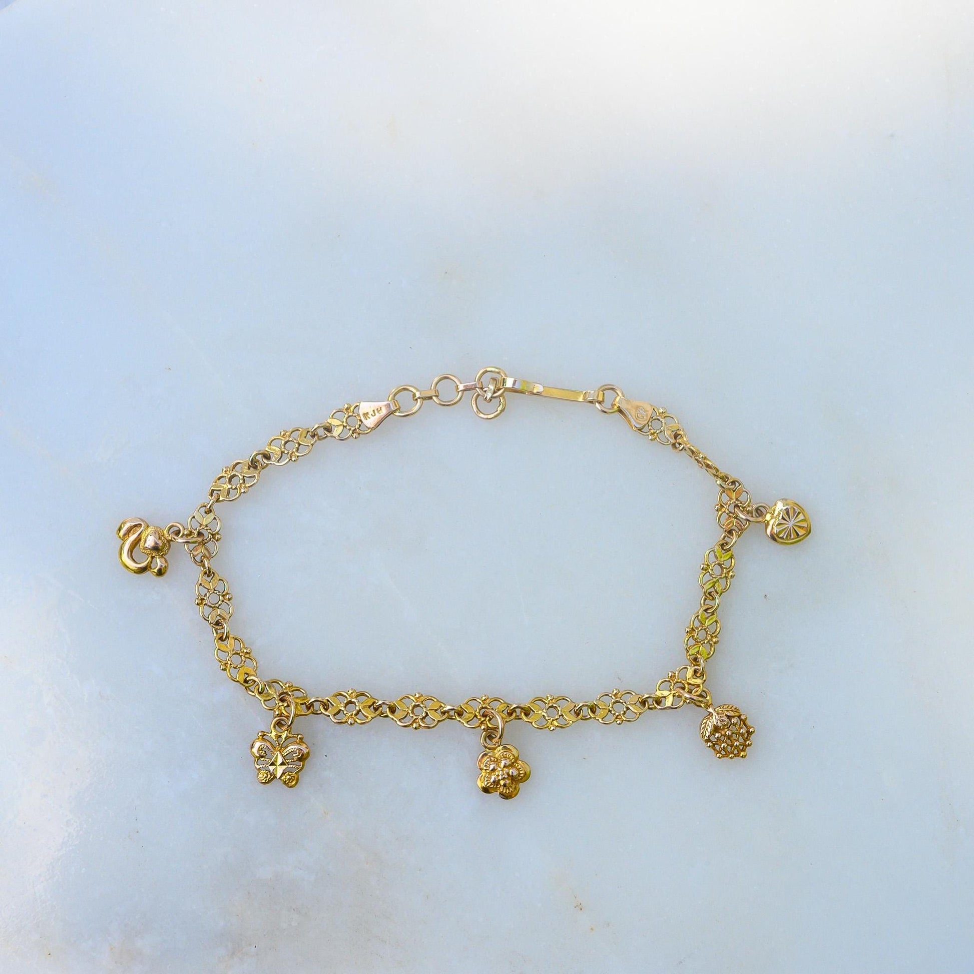 Estate Sale 14K Charm Bracelet Solid Gold