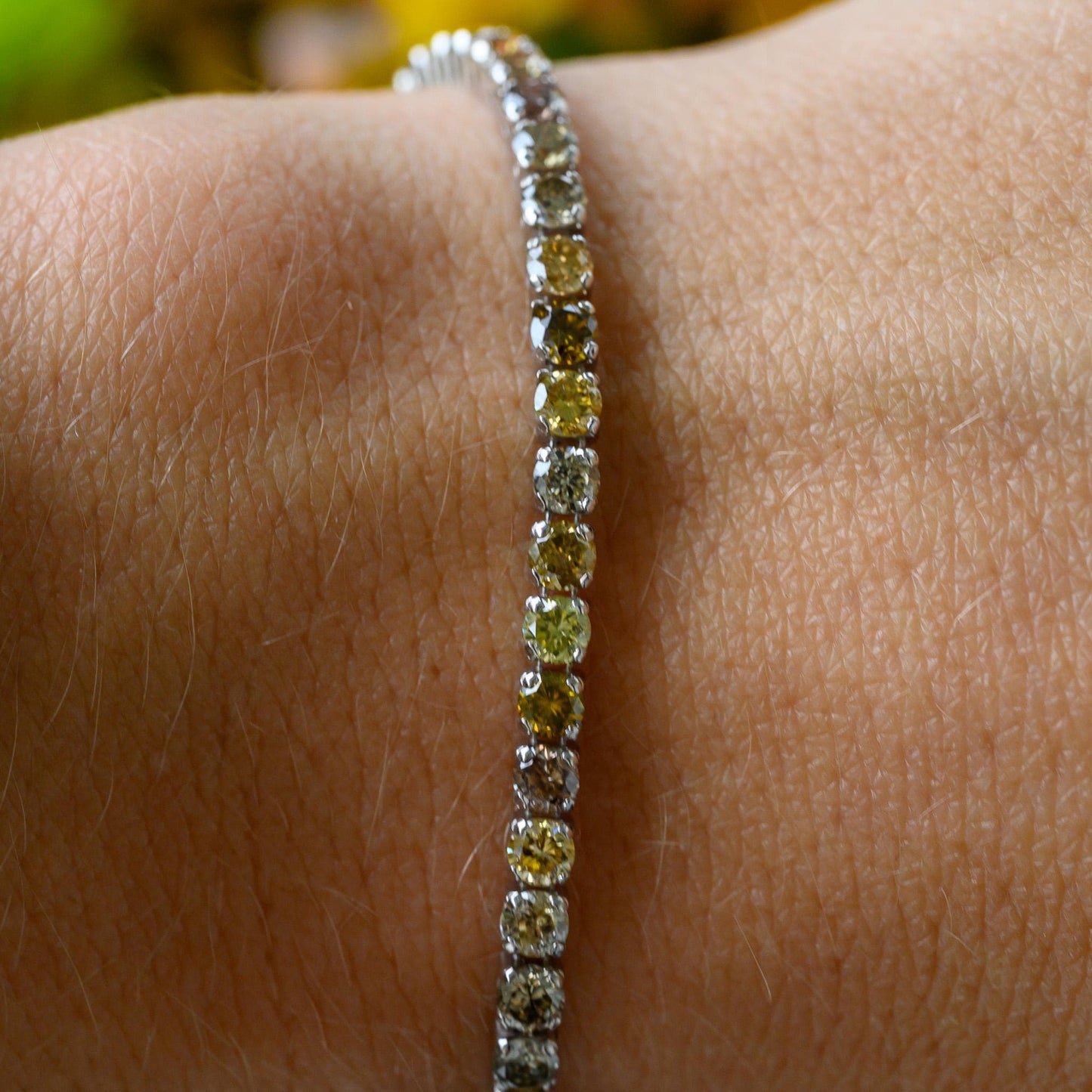14K White Gold Natural Fancy Color Diamond Tennis Bracelet 5CTW (IGI Report)