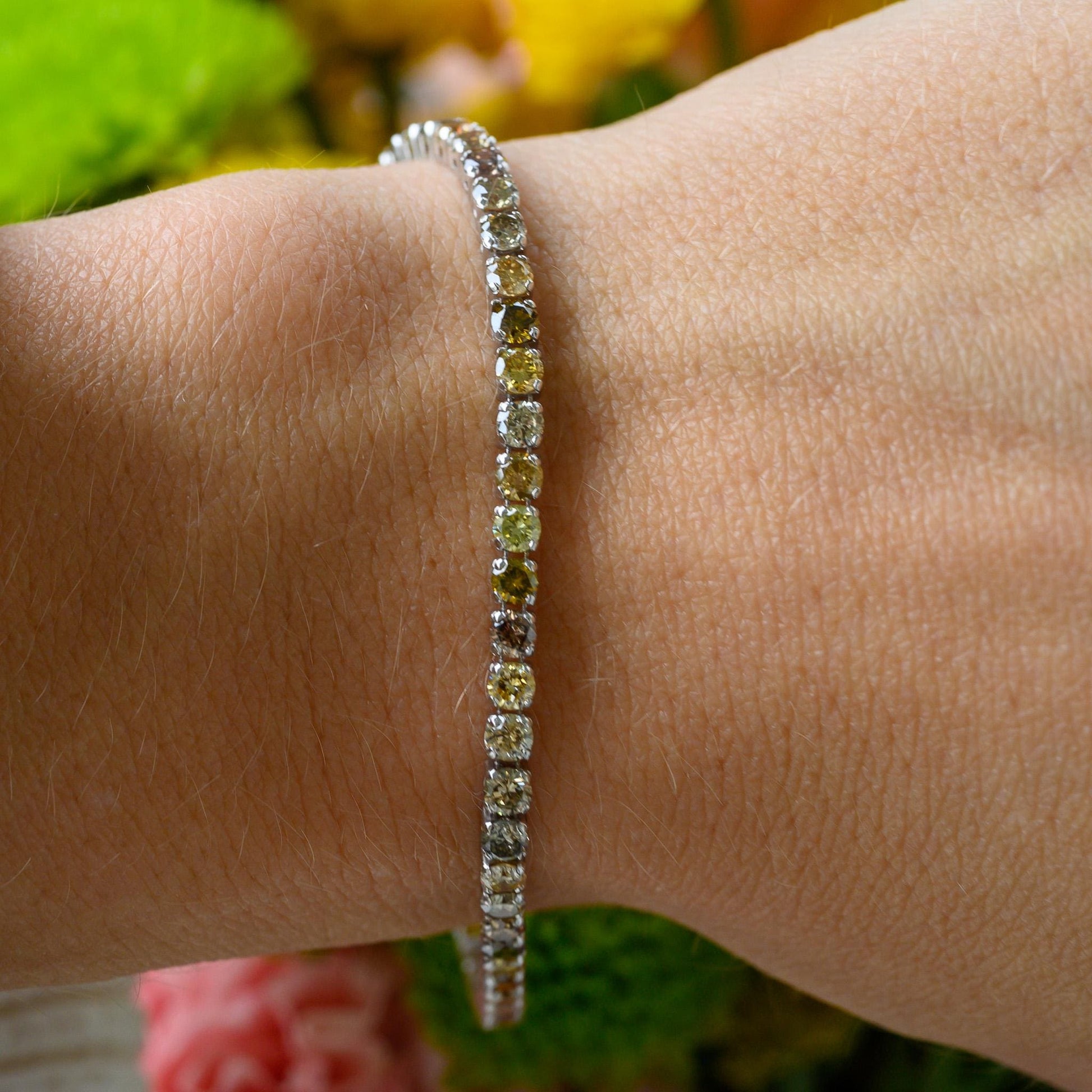 14K White Gold Natural Fancy Color Diamond Tennis Bracelet 5CTW (IGI Report)