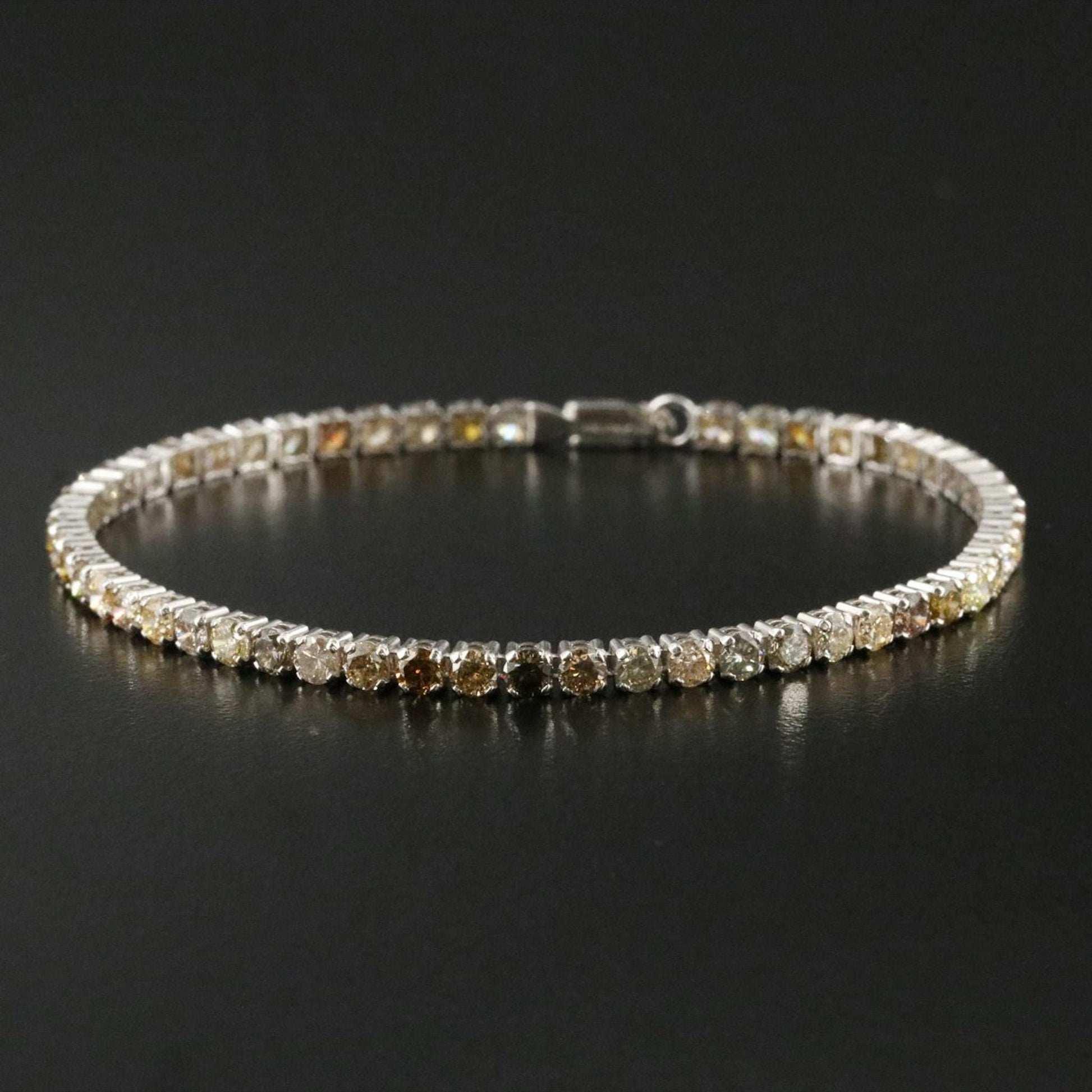 14K White Gold Natural Fancy Color Diamond Tennis Bracelet 5CTW (IGI Report)