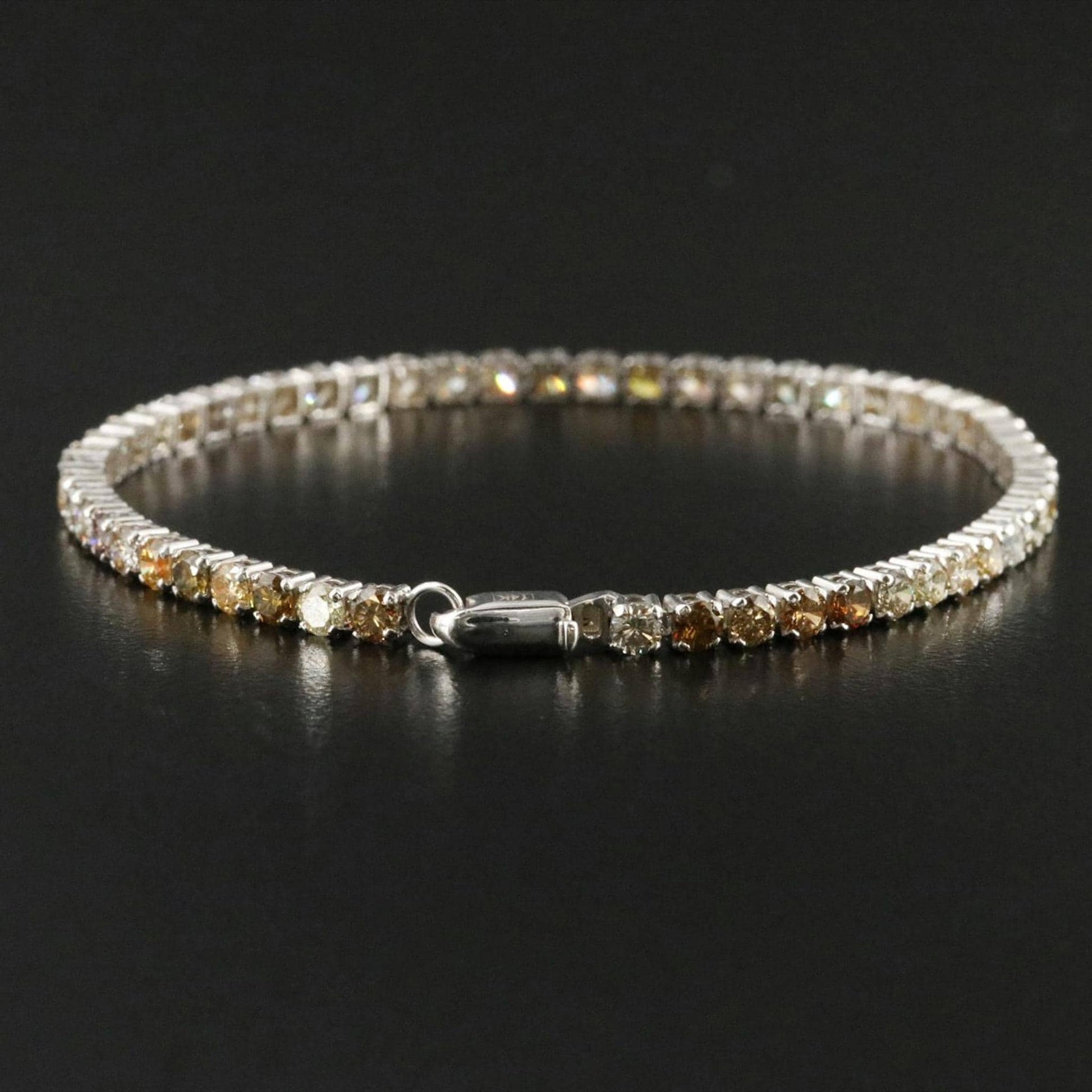 14K White Gold Natural Fancy Color Diamond Tennis Bracelet 5CTW (IGI Report)
