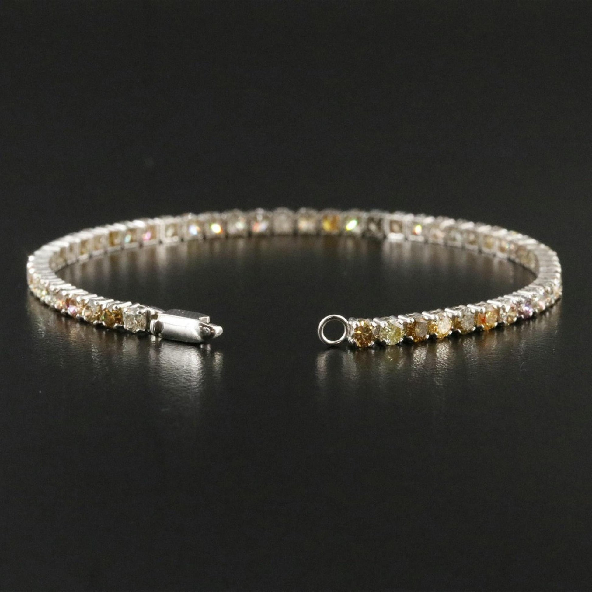 14K White Gold Natural Fancy Color Diamond Tennis Bracelet 5CTW (IGI Report)