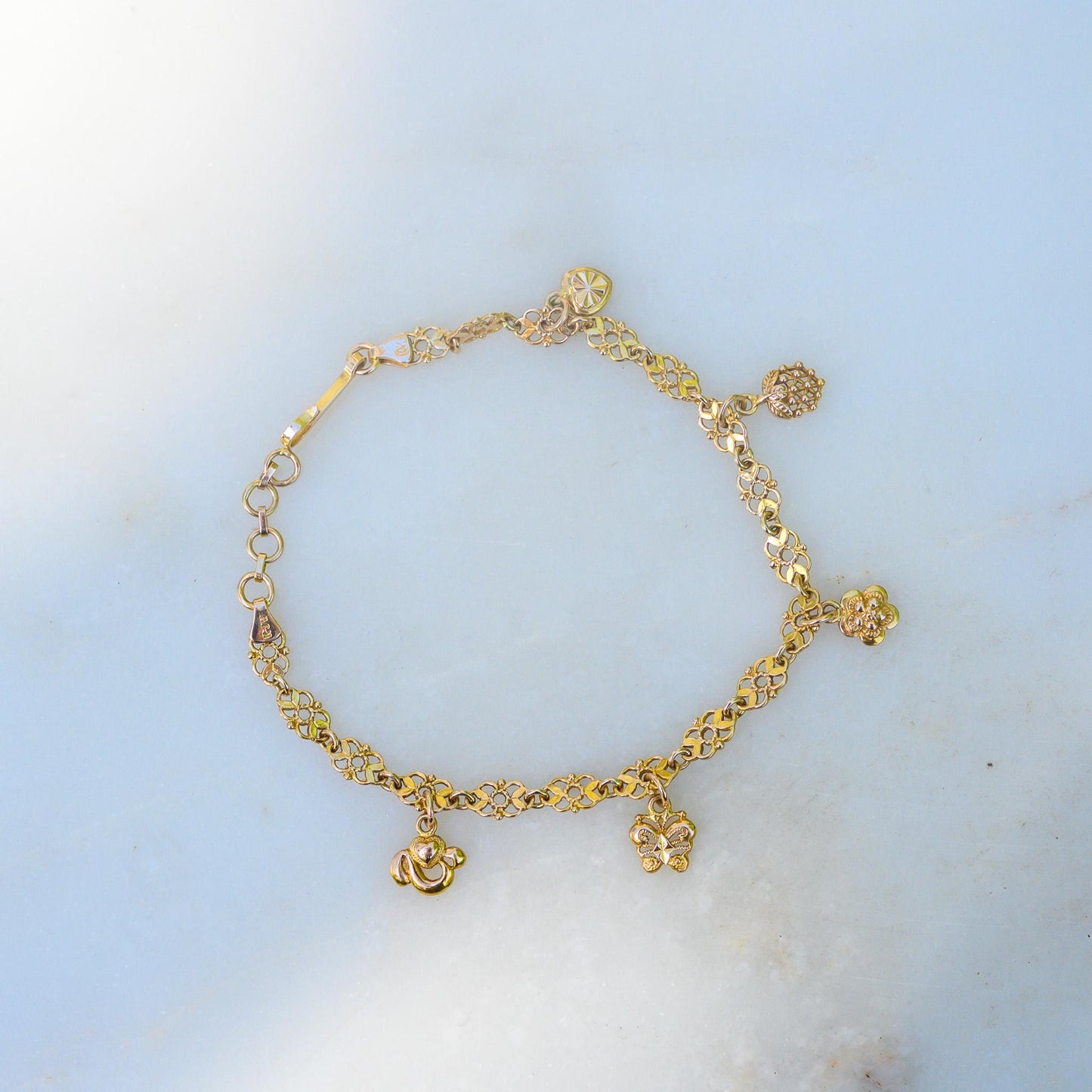 Estate Sale 14K Charm Bracelet Solid Gold