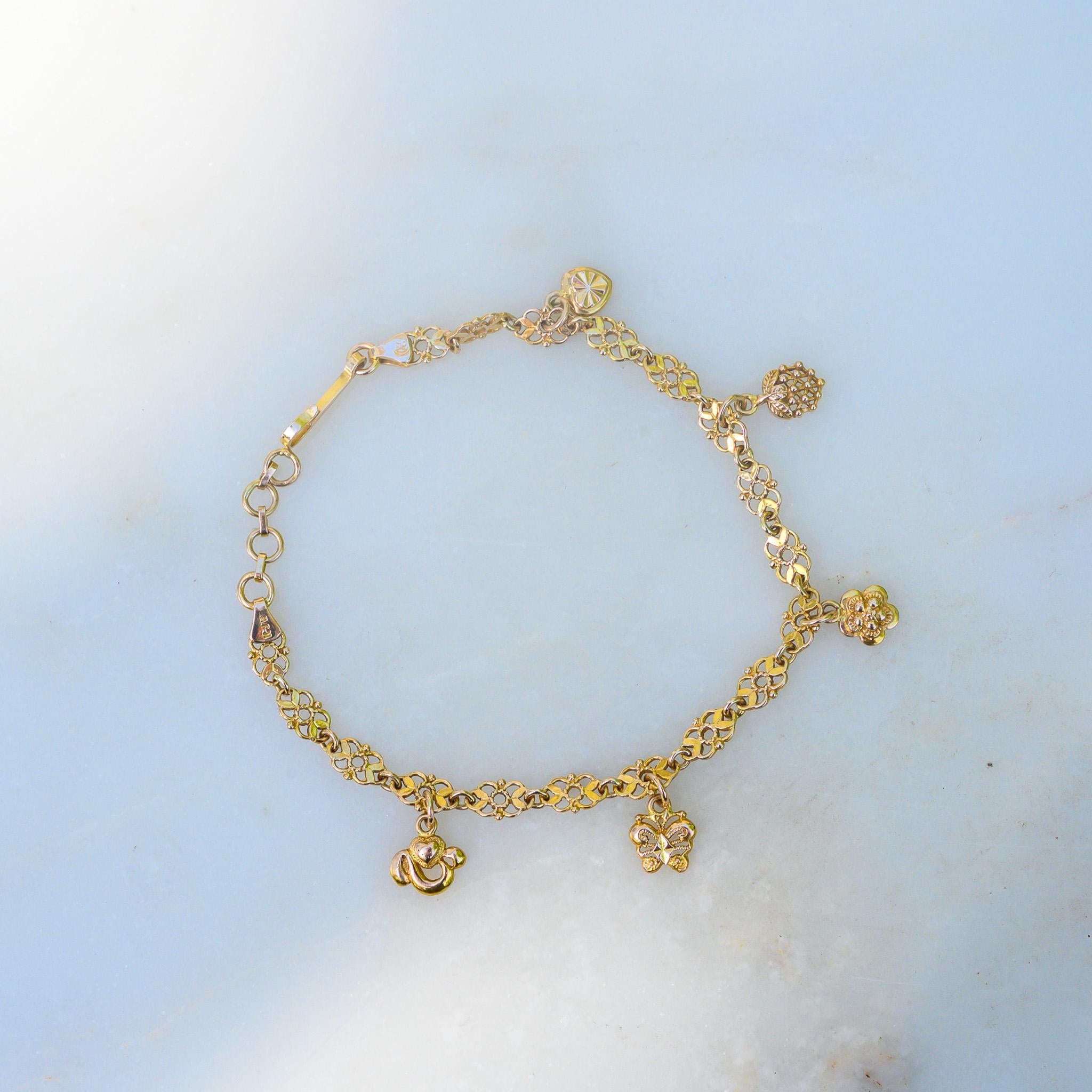 Estate Sale 14K Charm Bracelet Solid Gold