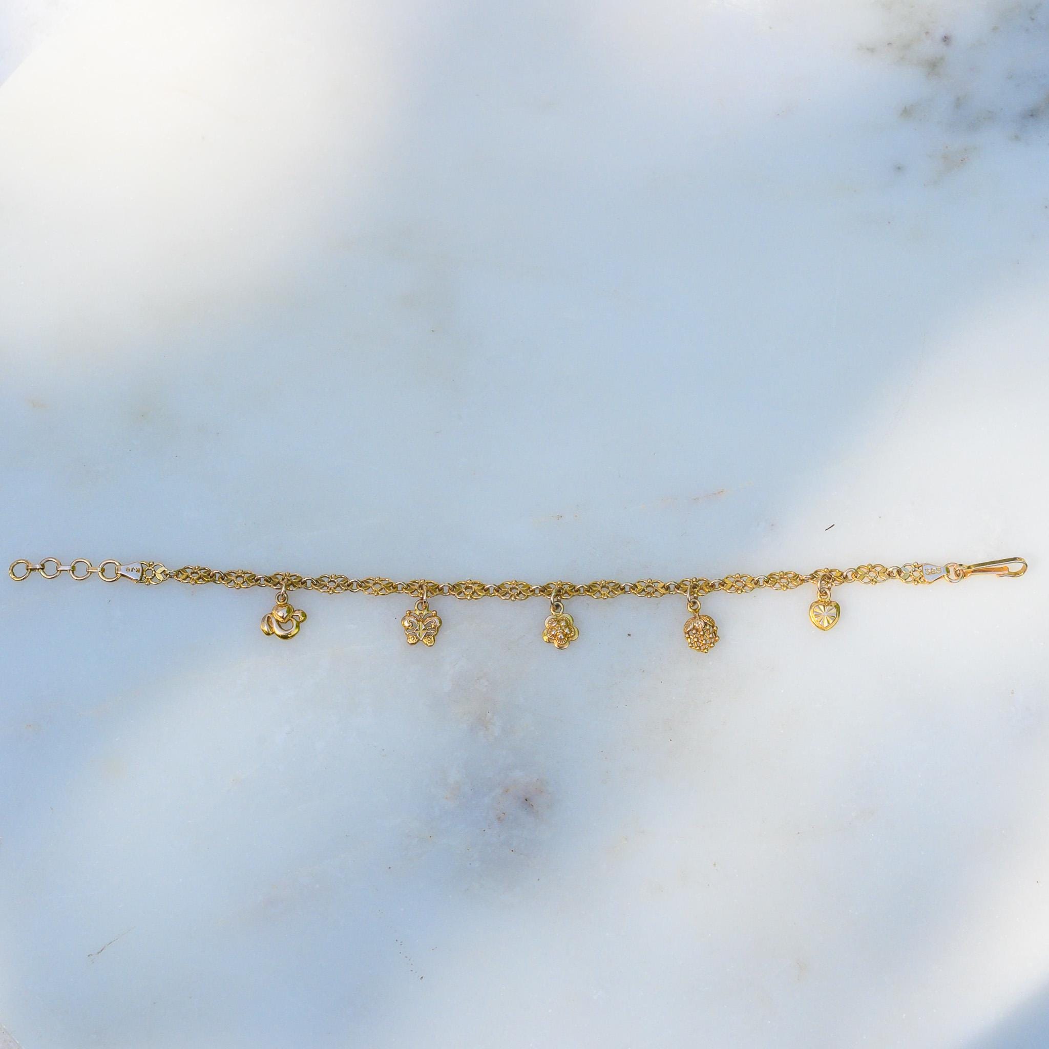 Estate Sale 14K Charm Bracelet Solid Gold