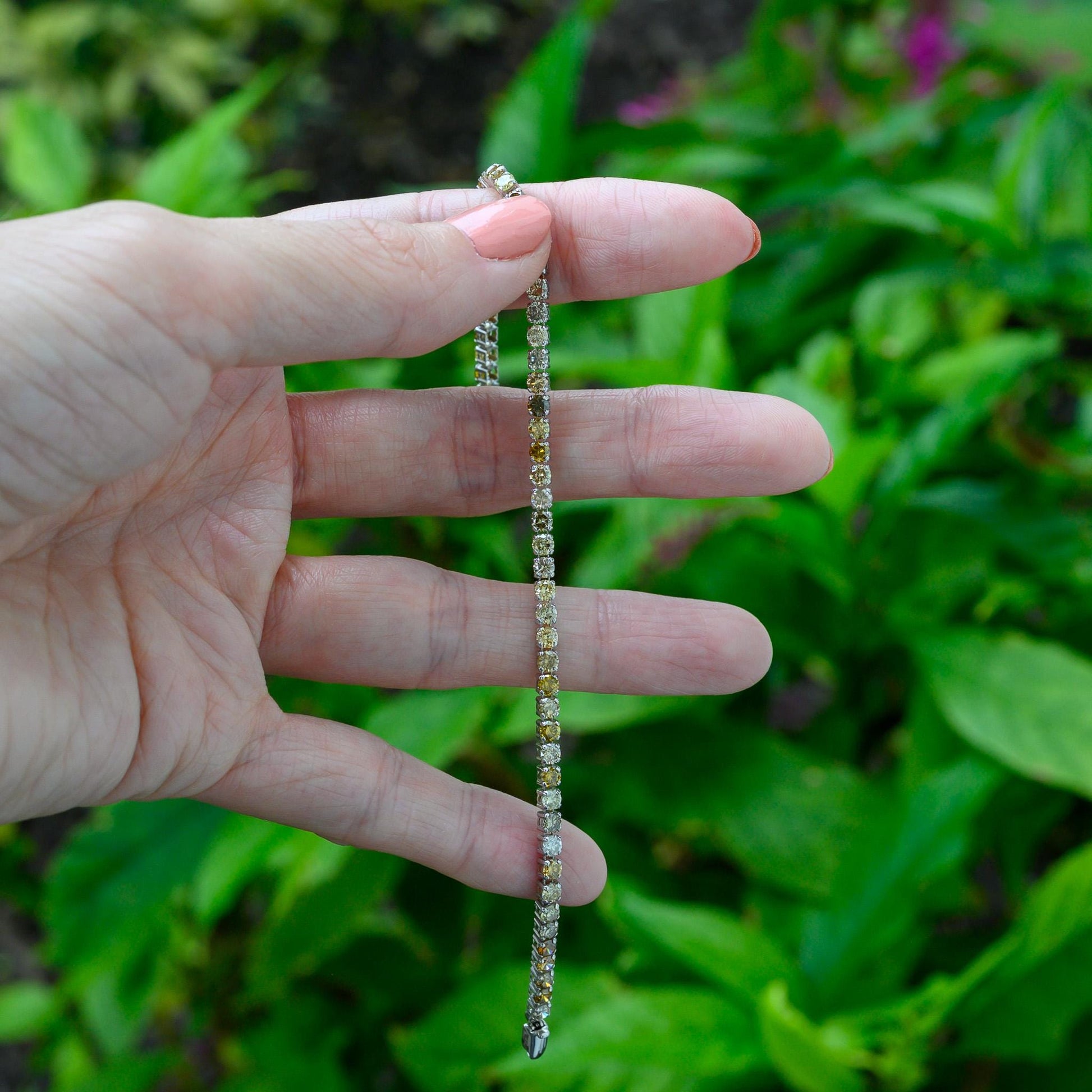 14K White Gold Natural Fancy Color Diamond Tennis Bracelet 5CTW (IGI Report)