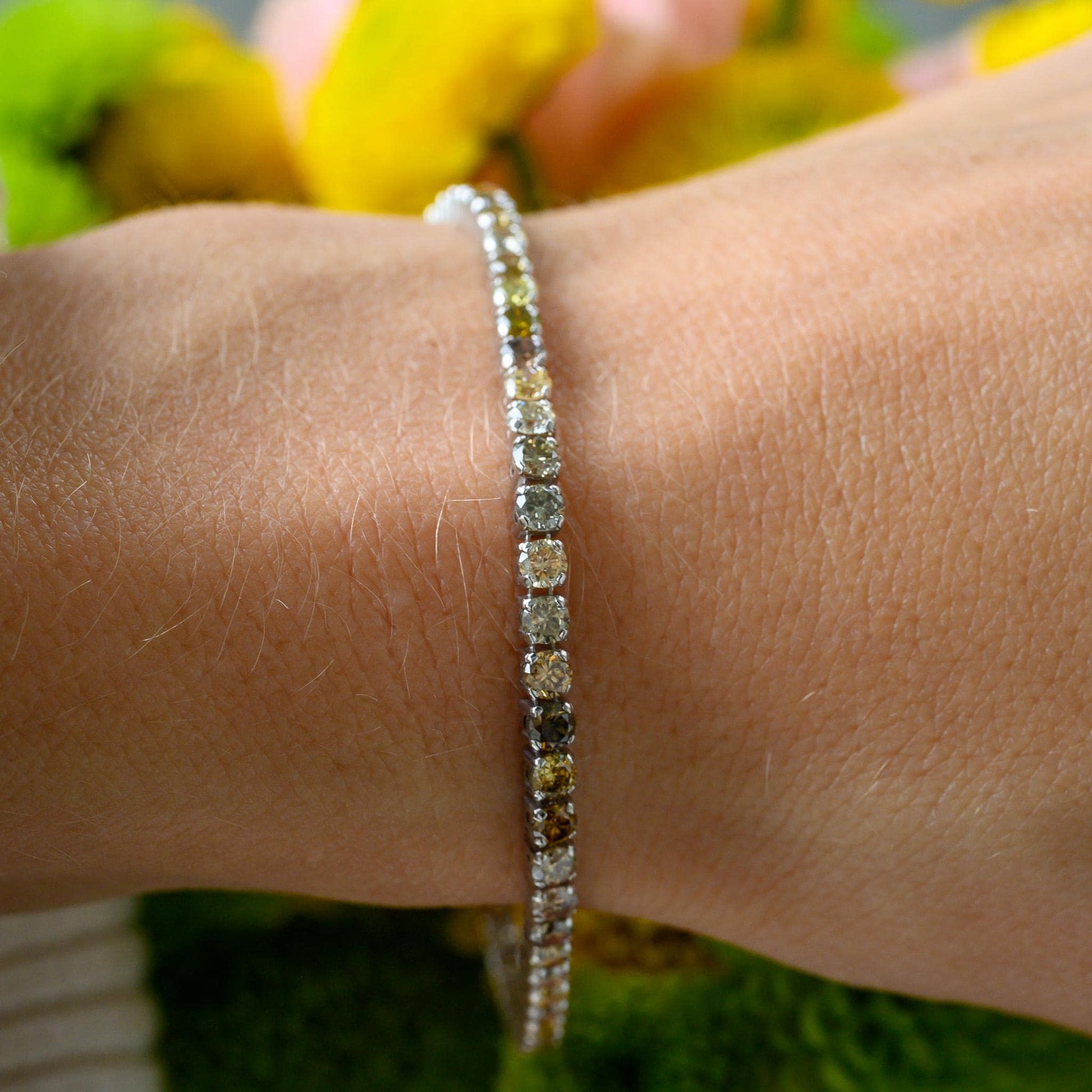 14K White Gold Natural Fancy Color Diamond Tennis Bracelet 5CTW (IGI Report)