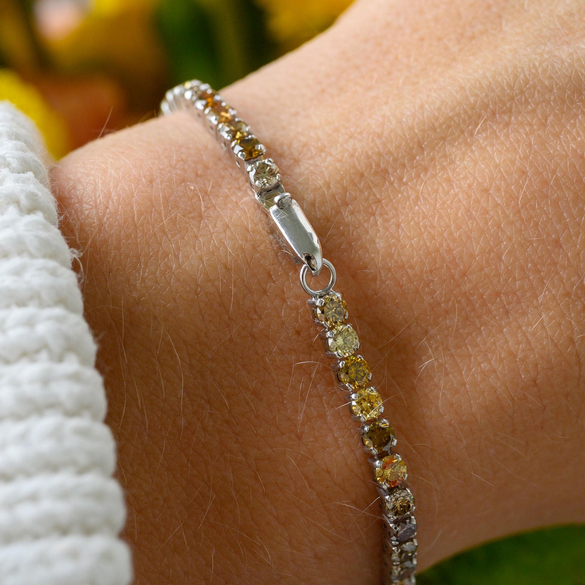 14K White Gold Natural Fancy Color Diamond Tennis Bracelet 5CTW (IGI Report)