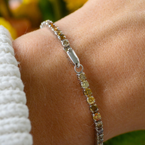 14K White Gold Natural Fancy Color Diamond Tennis Bracelet 5CTW (IGI Report)