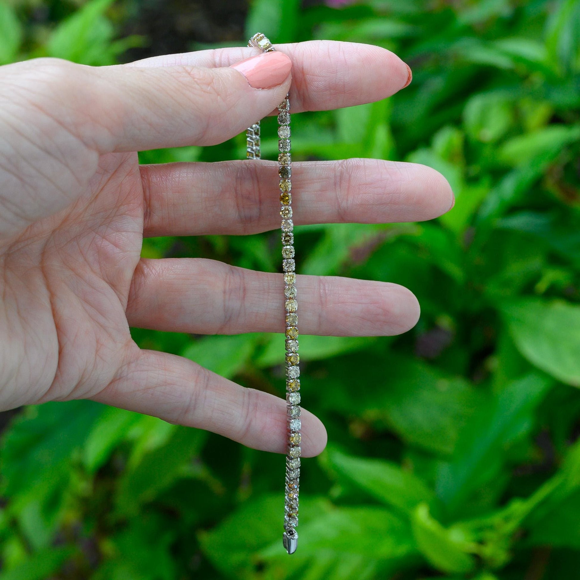 14K White Gold Natural Fancy Color Diamond Tennis Bracelet 5CTW (IGI Report)