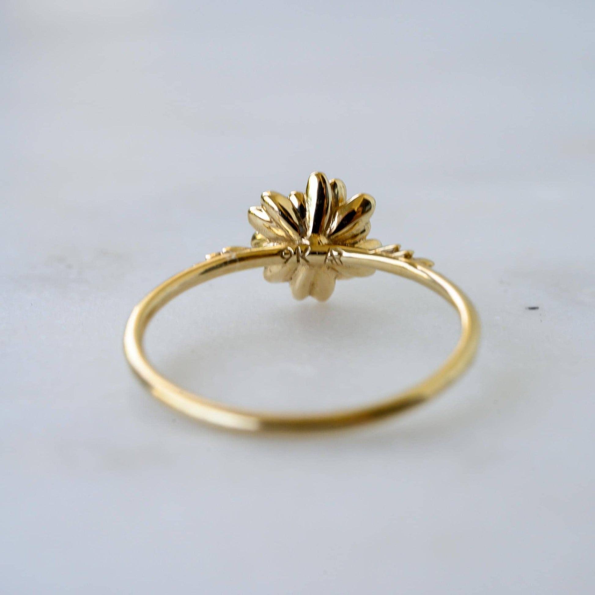 Daisy Ring: April Birth Flower, White Sapphire, Solid 9k Gold Size 6.75