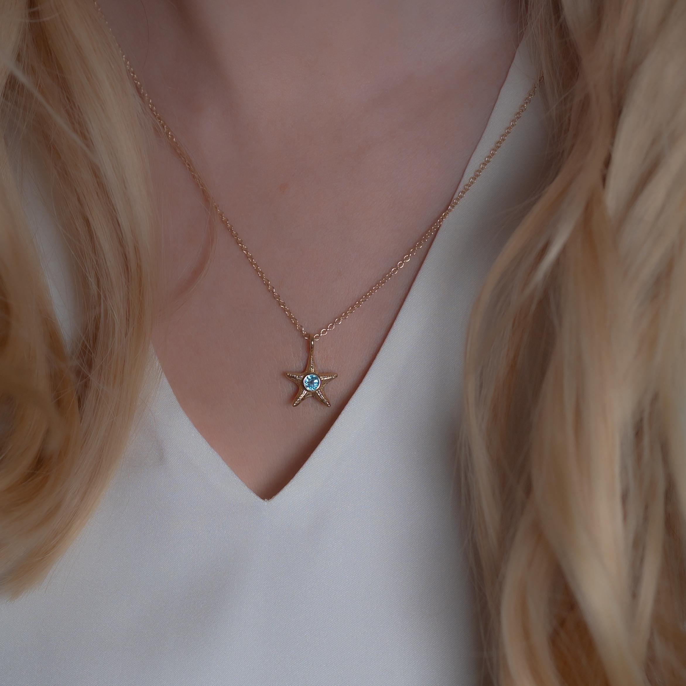 Starfish Necklace with Blue Ziron in solid gold or silver