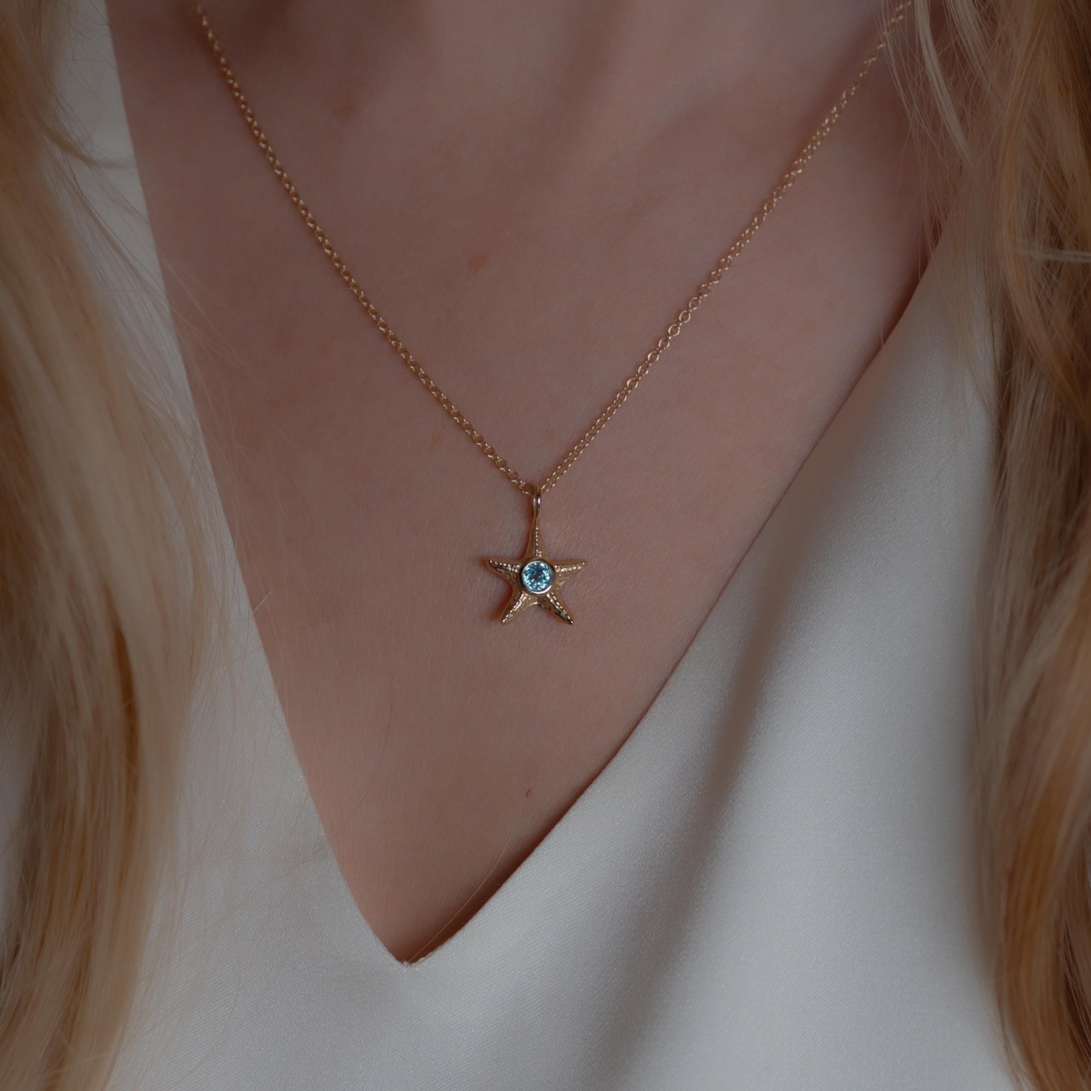 Starfish Necklace with Blue Ziron in solid gold or silver