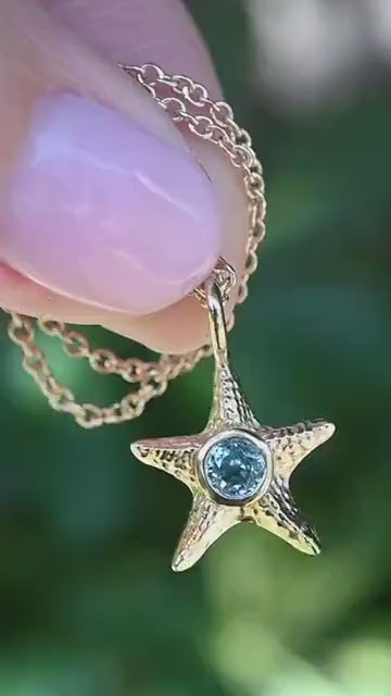 Starfish Necklace with Blue Ziron in solid gold or silver