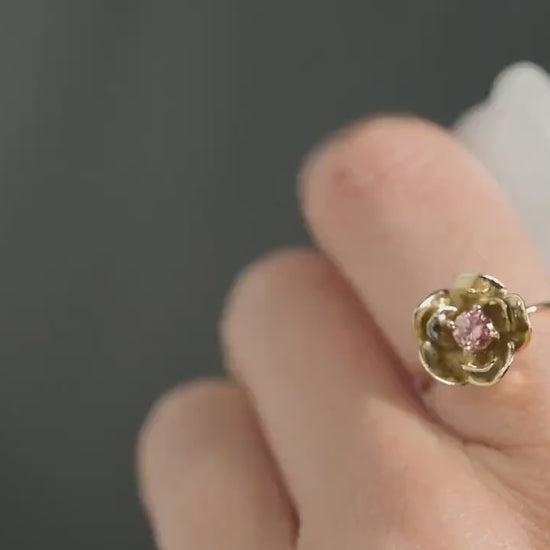 Pink Diamond Wild Rose Ring in Size 5.5, Solid 9K Gold